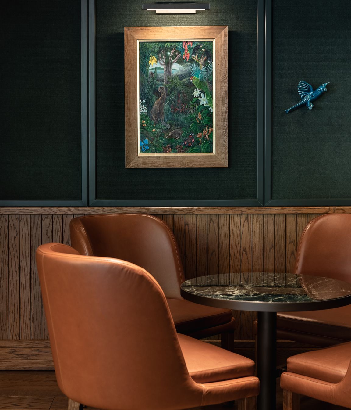 Timber paneling in the bar offers a traditional and grounding feeling.