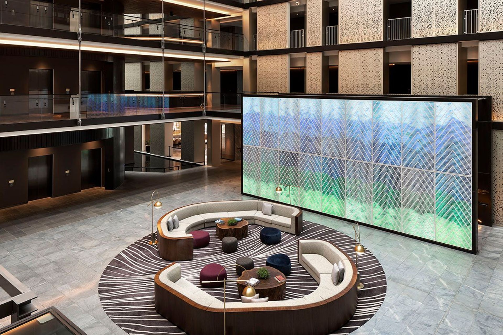 Lobby features work by Peata Larkin