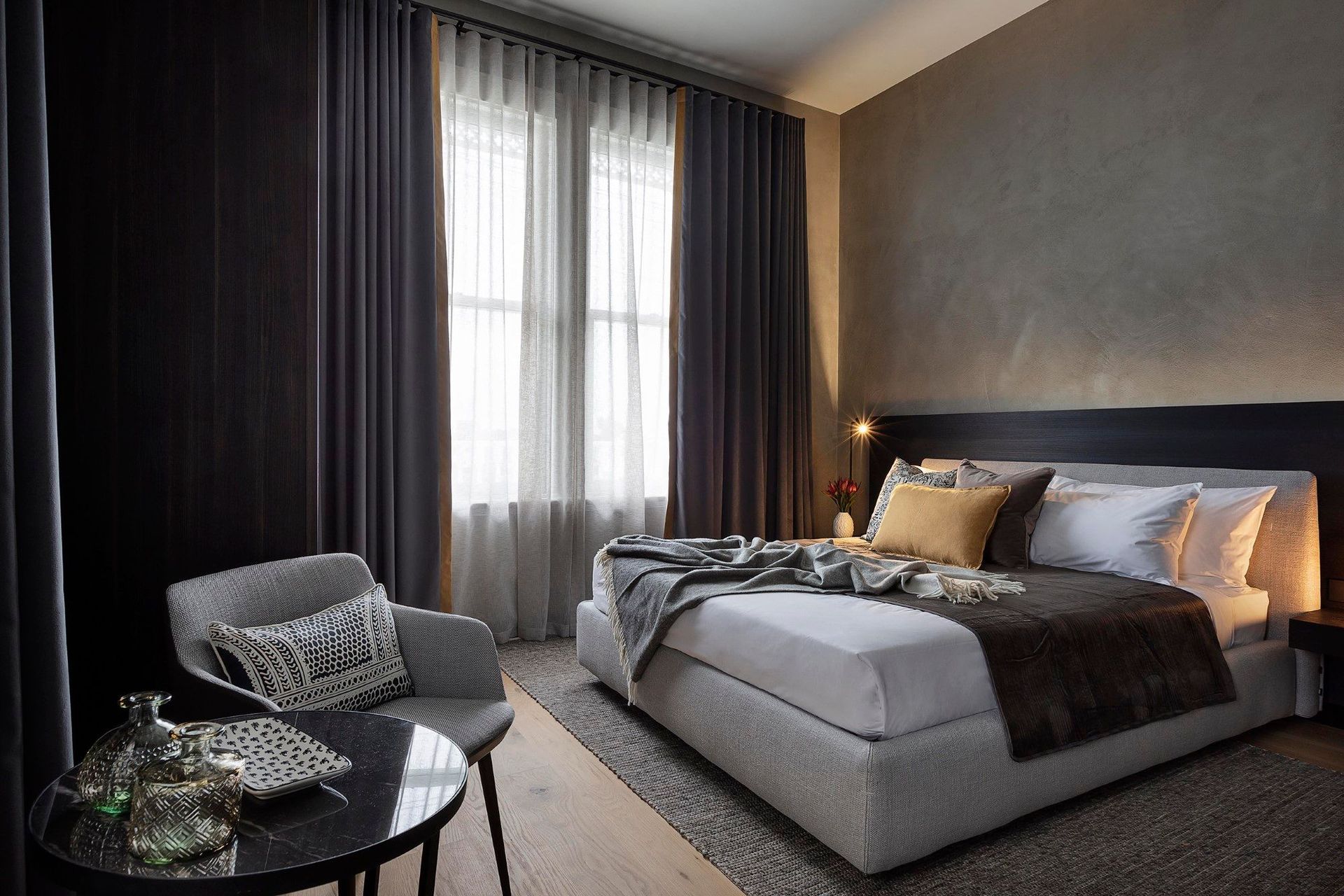 The hotel features timber floors throughout, so rugs were an important aspect of the interiors, particularly for upstairs, to reduce noise for downstairs occupants.