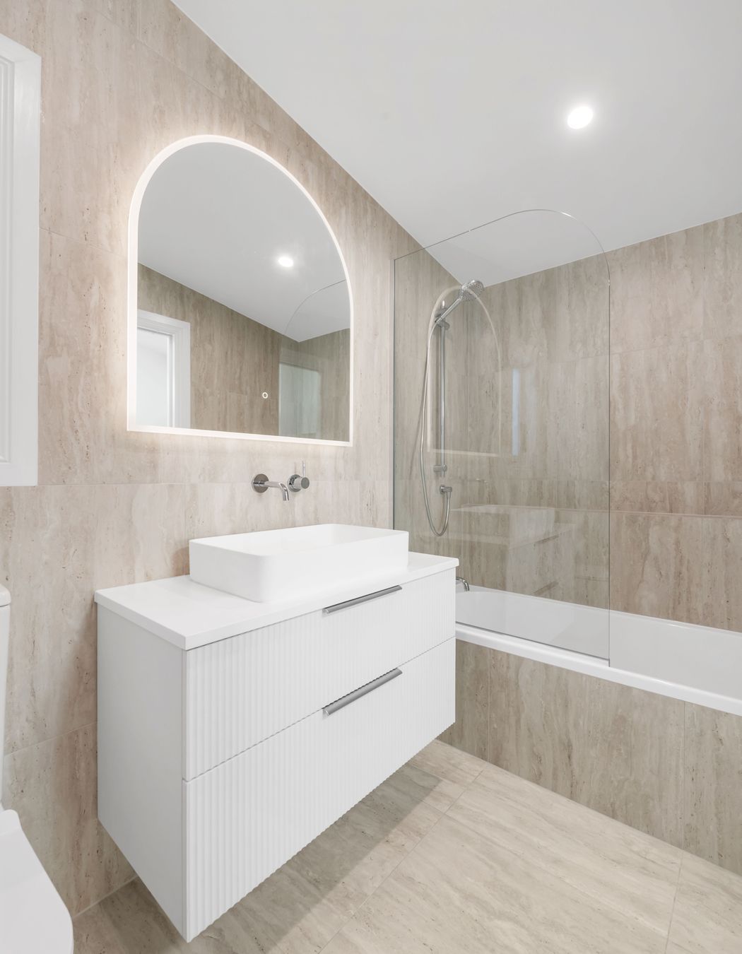 Less is more when it’s done right. Wall-mounted tapware keeps the bench clear and the look clean, subtle, modern, and easy to maintain.