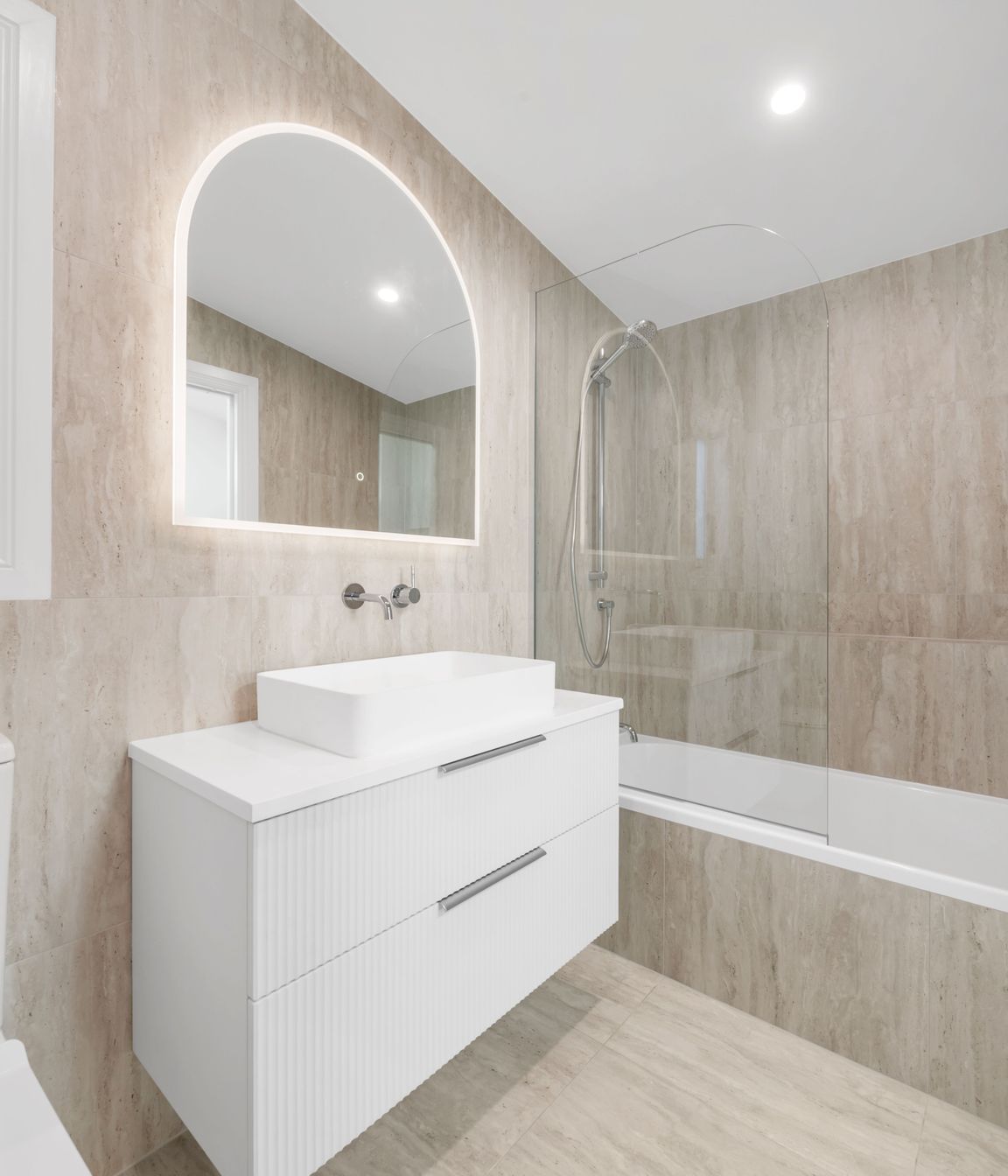 Less is more when it’s done right. Wall-mounted tapware keeps the bench clear and the look clean, subtle, modern, and easy to maintain.