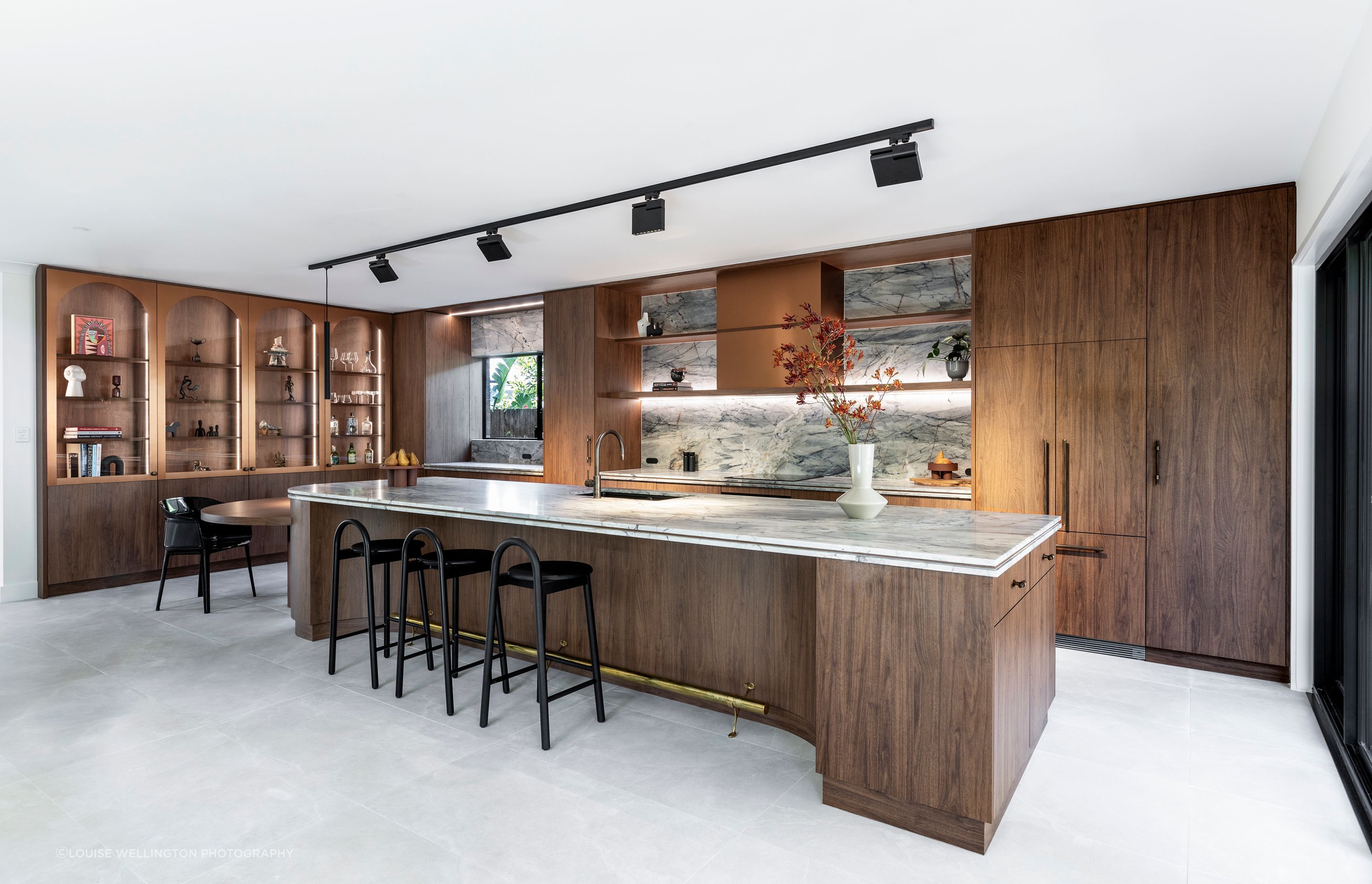 Ijen Blue Quartzite, Polytec Florentine Walnut and Brass detailing.