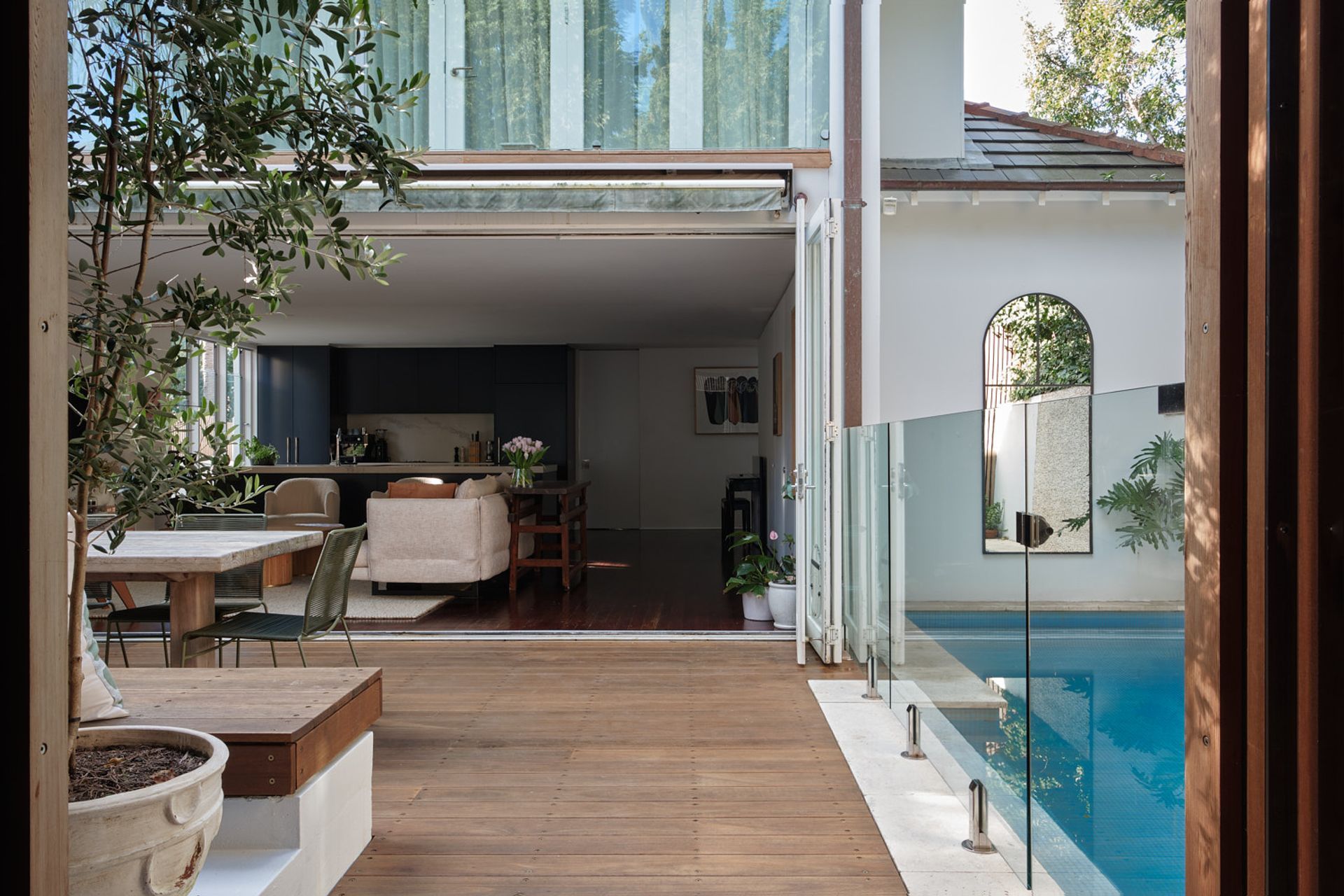 The rear pool, within reach of the entertaining space allows the children autonomy in the water, whilst within visual reach of adults.