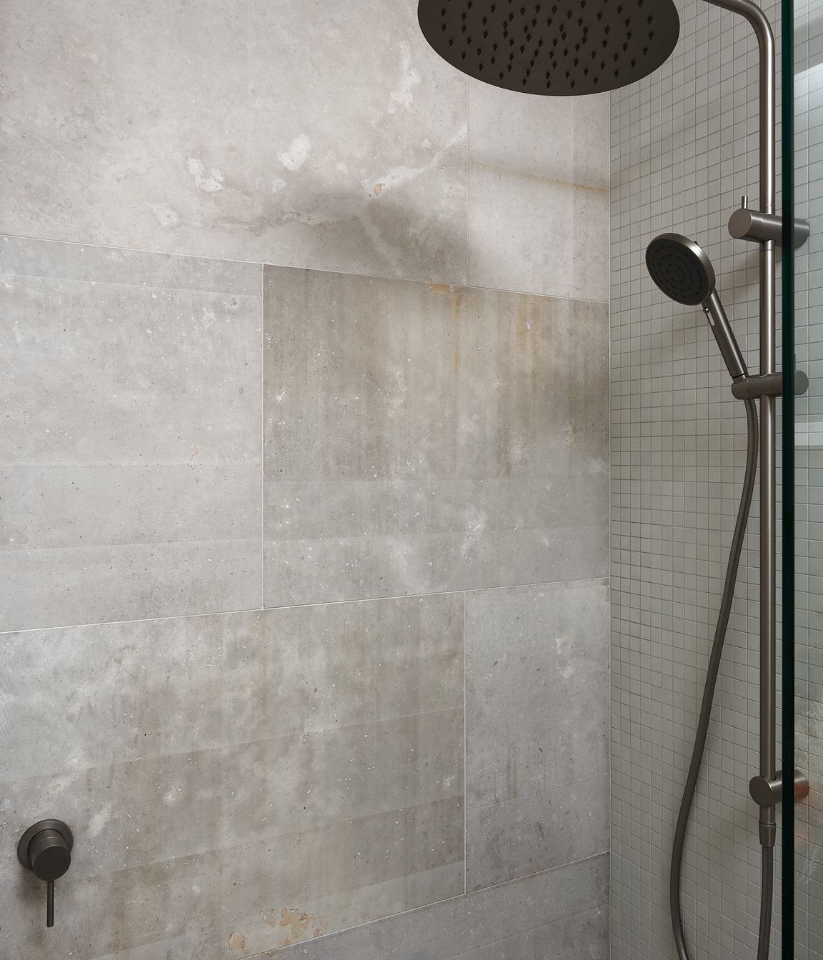 Using a combination of materials similar in tone, however, differs in texture promotes visual interest whilst keeping harmony.
