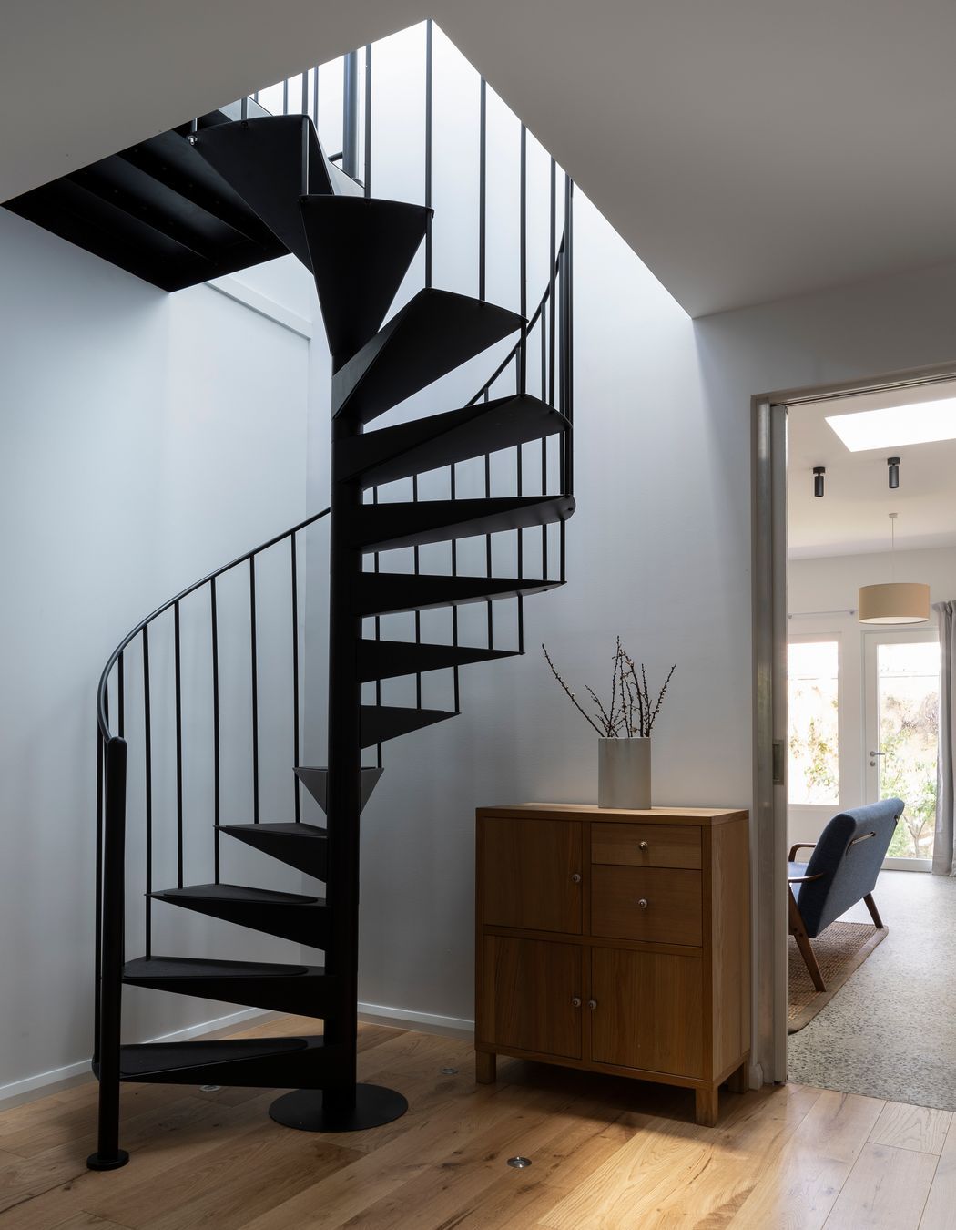 Spiral staircase leading to the music room