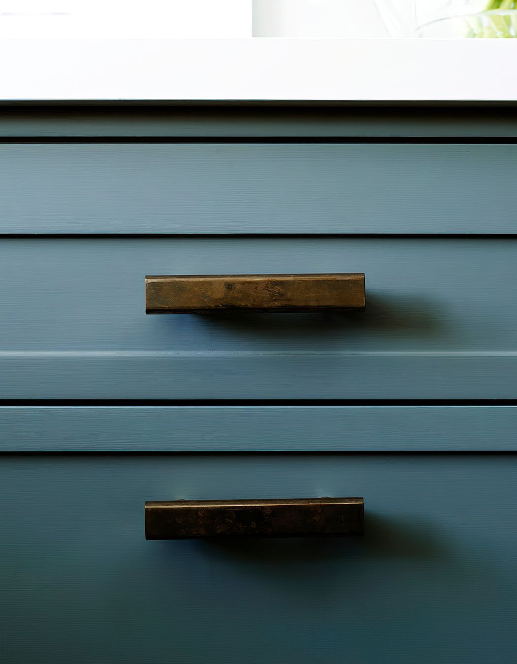 CUSTOM KITCHEN HANDLES - Custom handles were created for this special blue grey kitchen in Mosman.