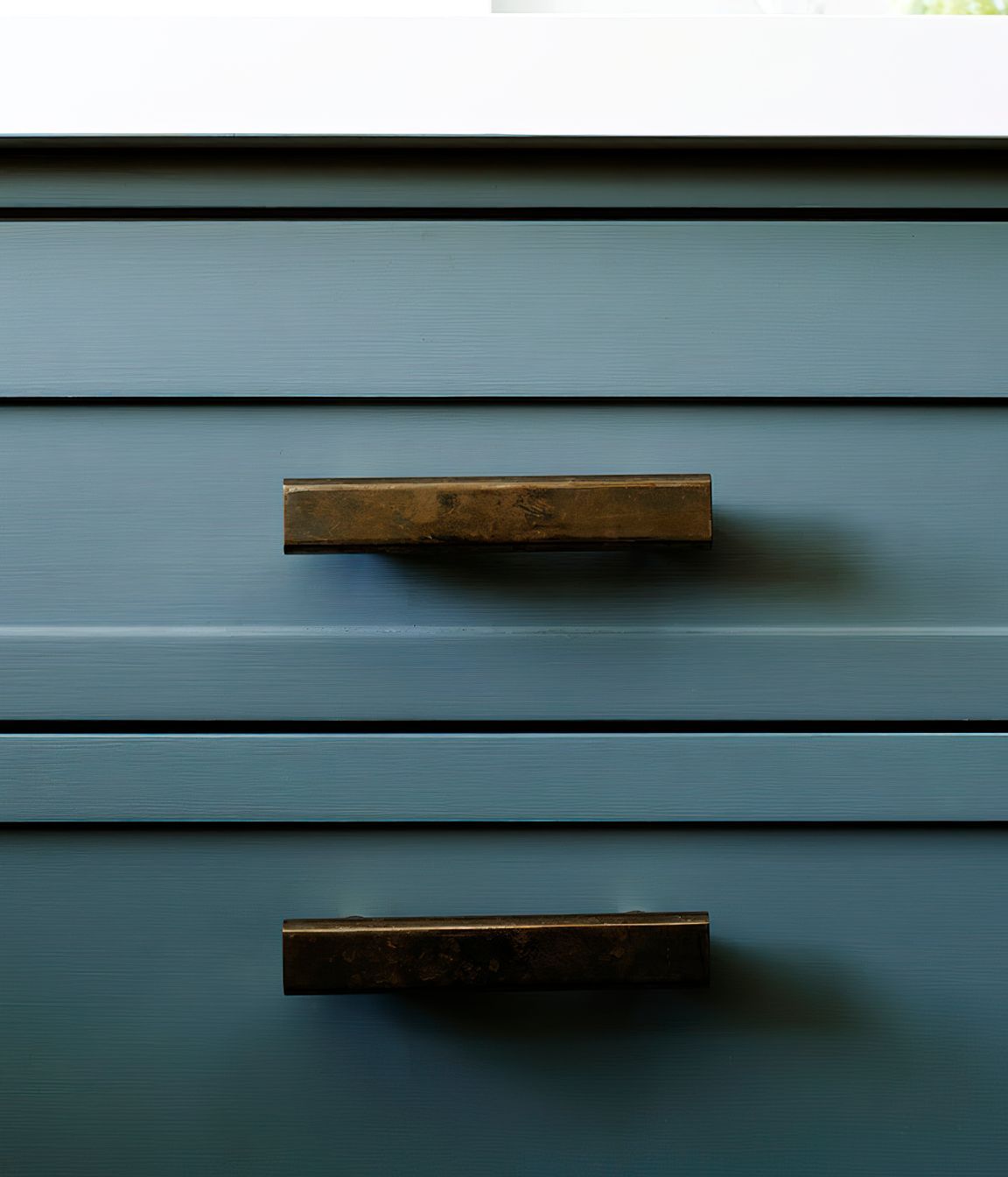 CUSTOM KITCHEN HANDLES - Custom handles were created for this special blue grey kitchen in Mosman.