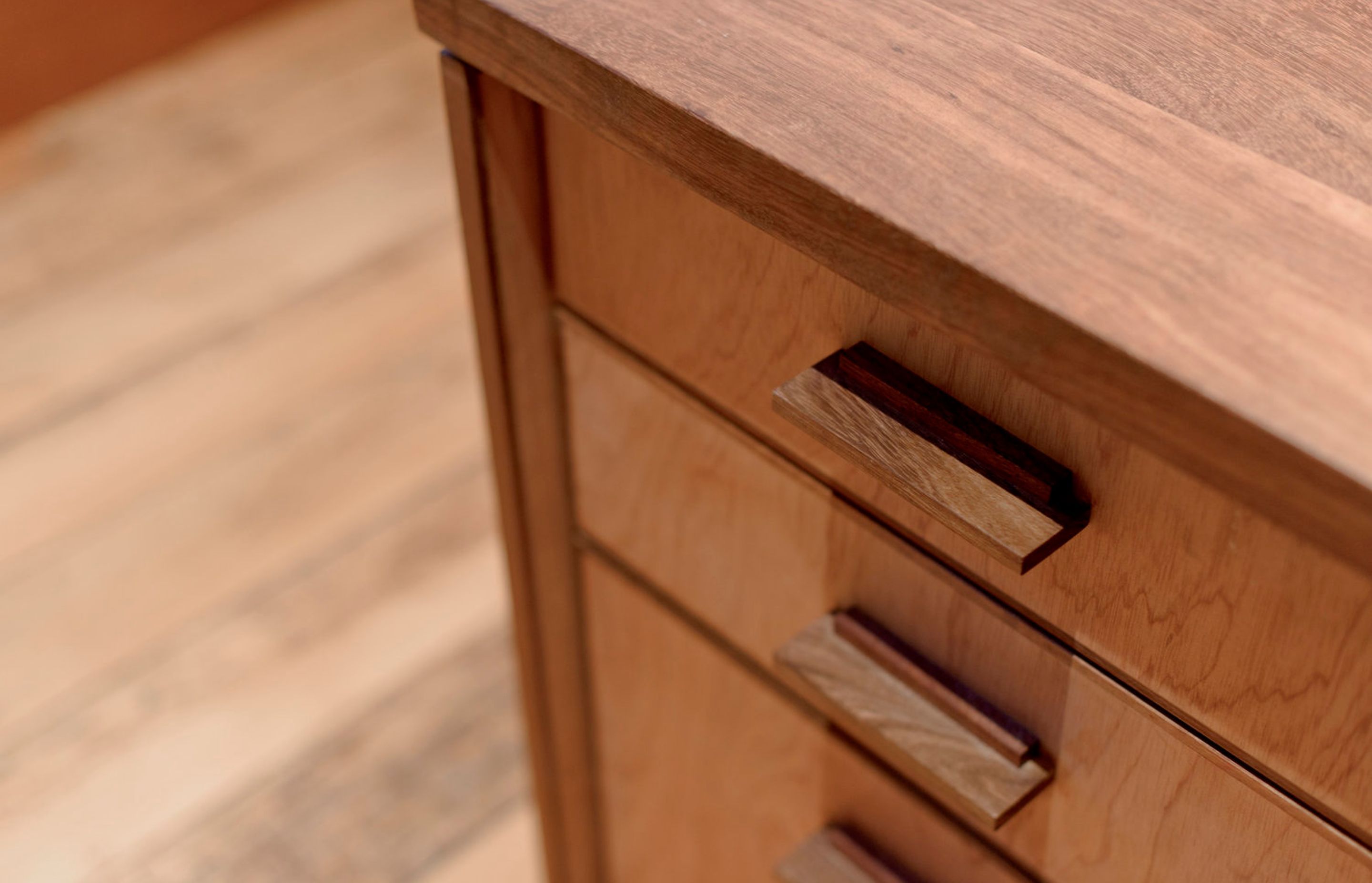 Black Bean desk & custom handles detail shot