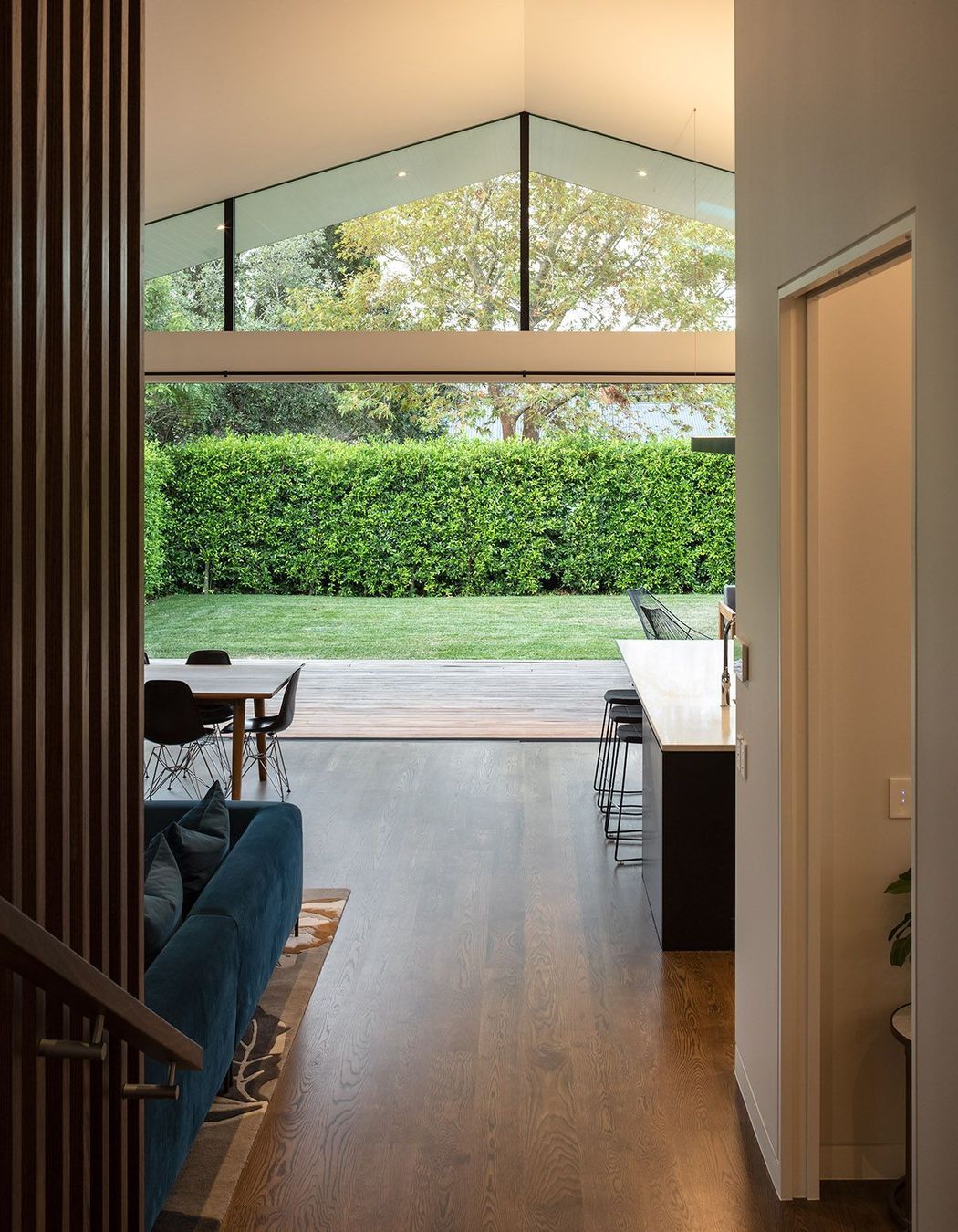 Looking beyond the new addition to the rear lawn.