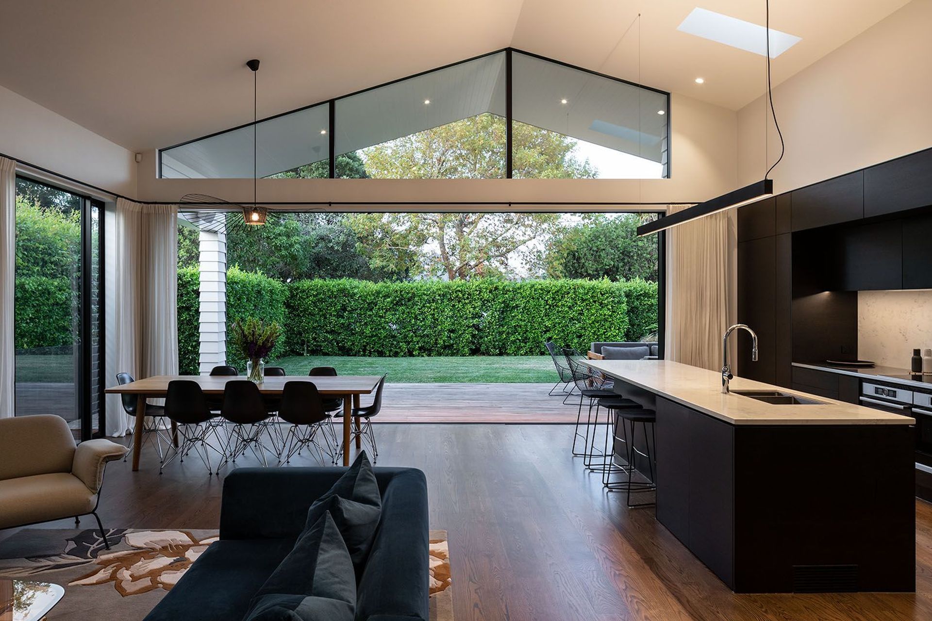 The new addition comprises an open-plan kitchen/dining/living area, separate lounge, scullery, laundry and access to the garage.