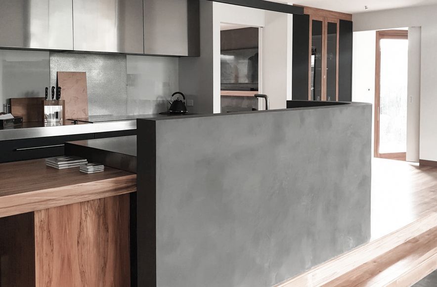 Dark Polished Plaster - Curved Kitchen Wall