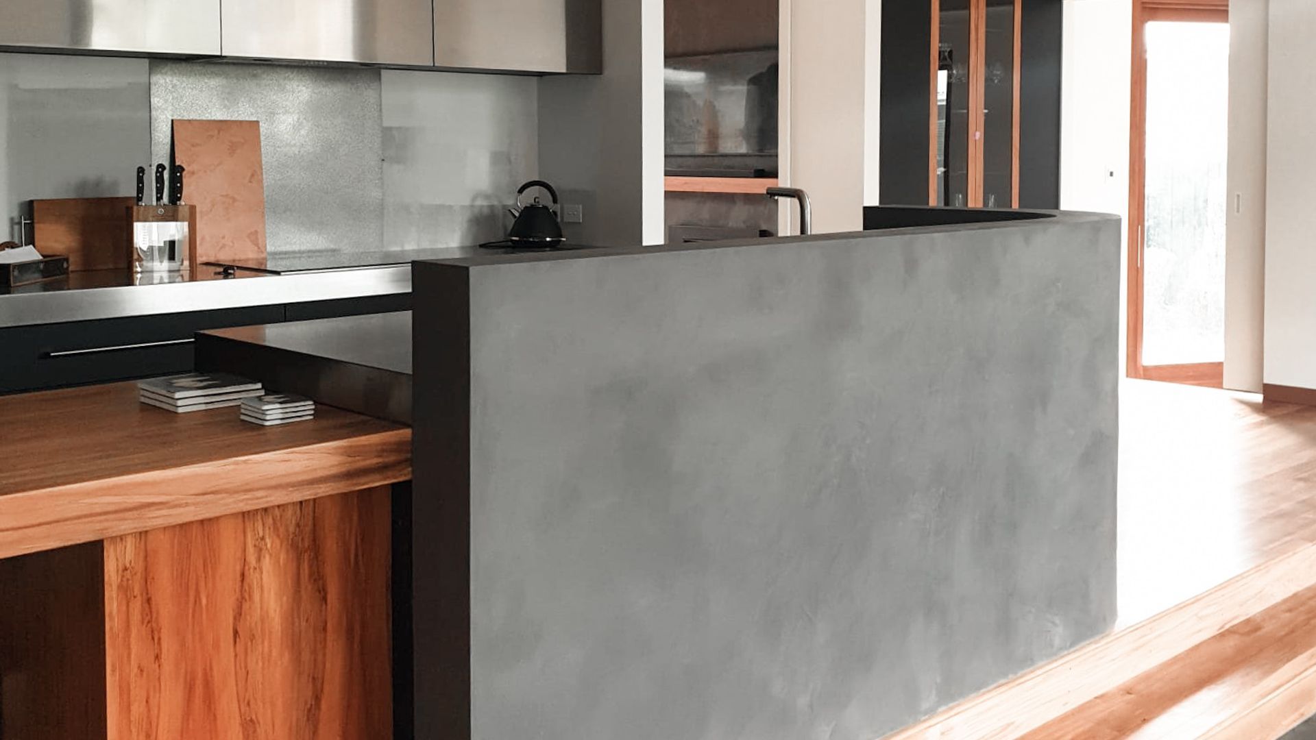 Dark Polished Plaster - Curved Kitchen Wall banner