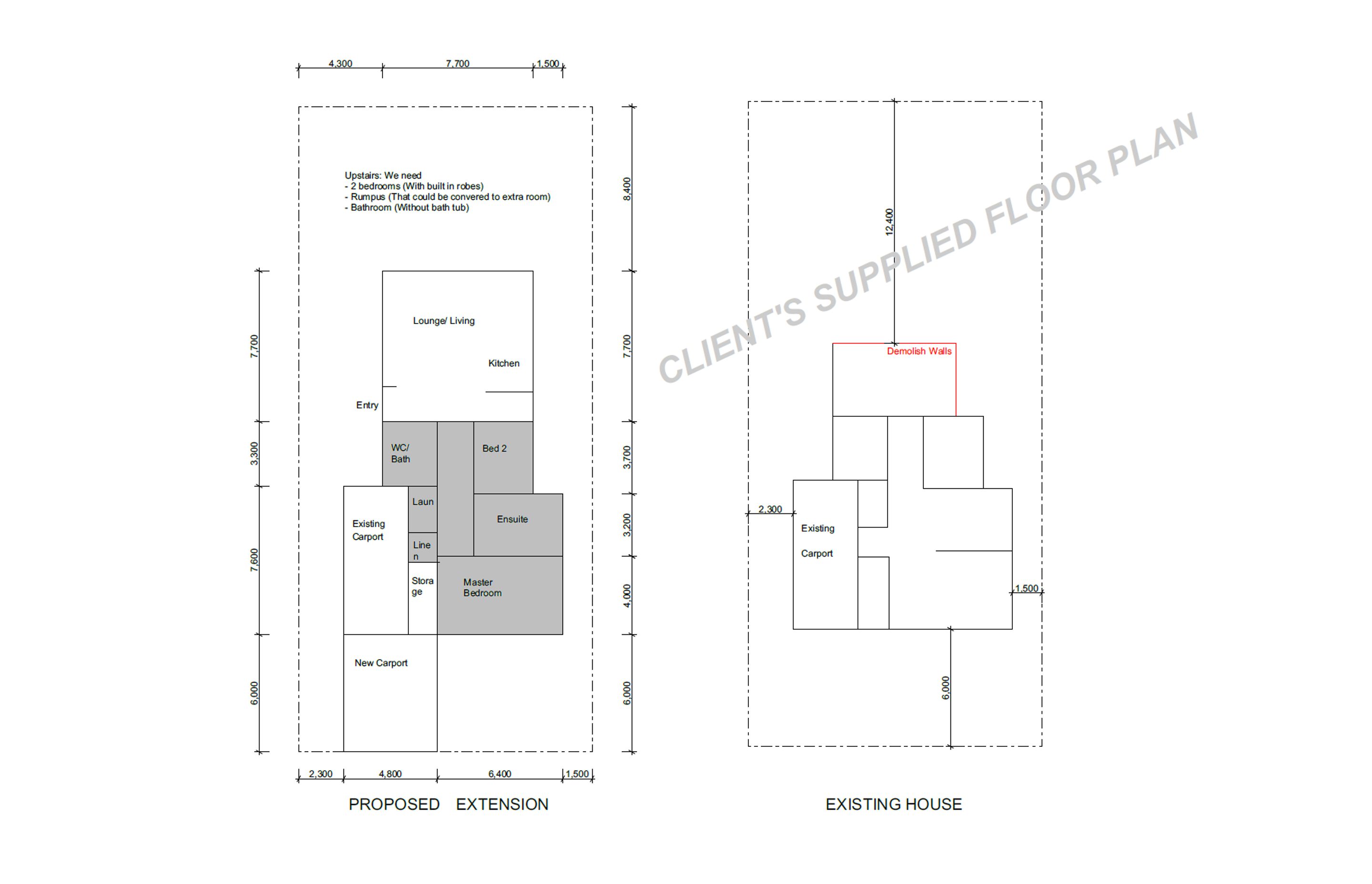 Client's floor plans used as base to develop the design further, as seen above.