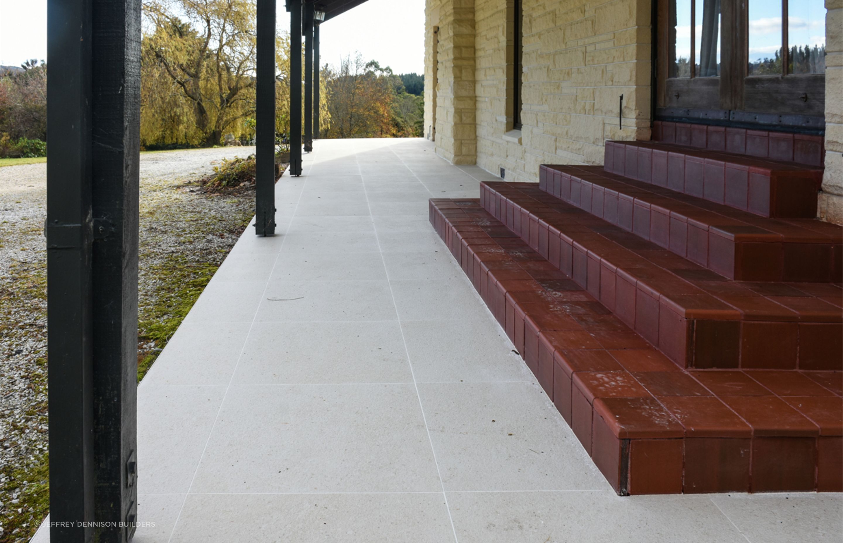 Close up of the newly installed synthetic porcelain tiles