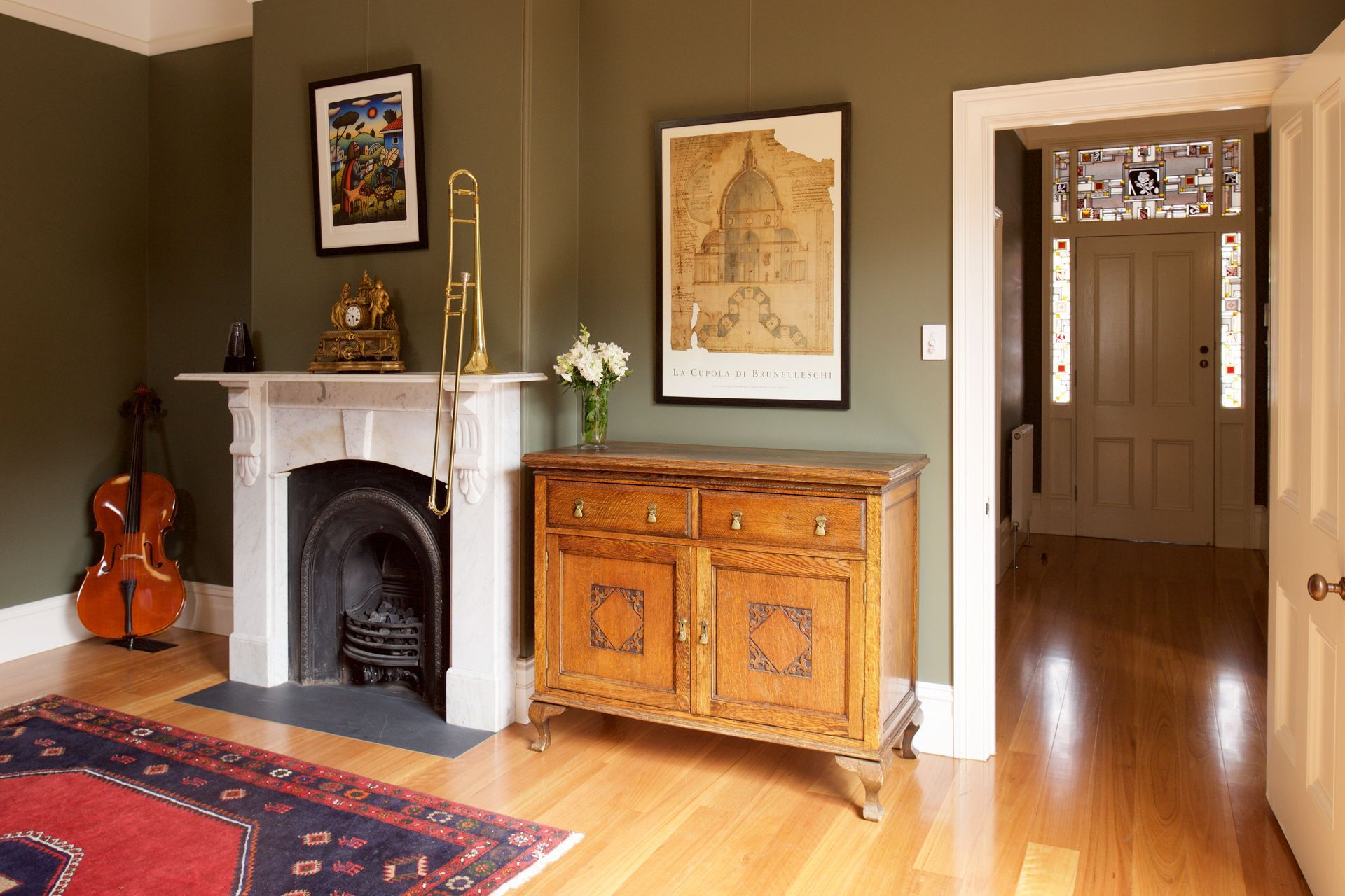 Heritage fireplace in living area