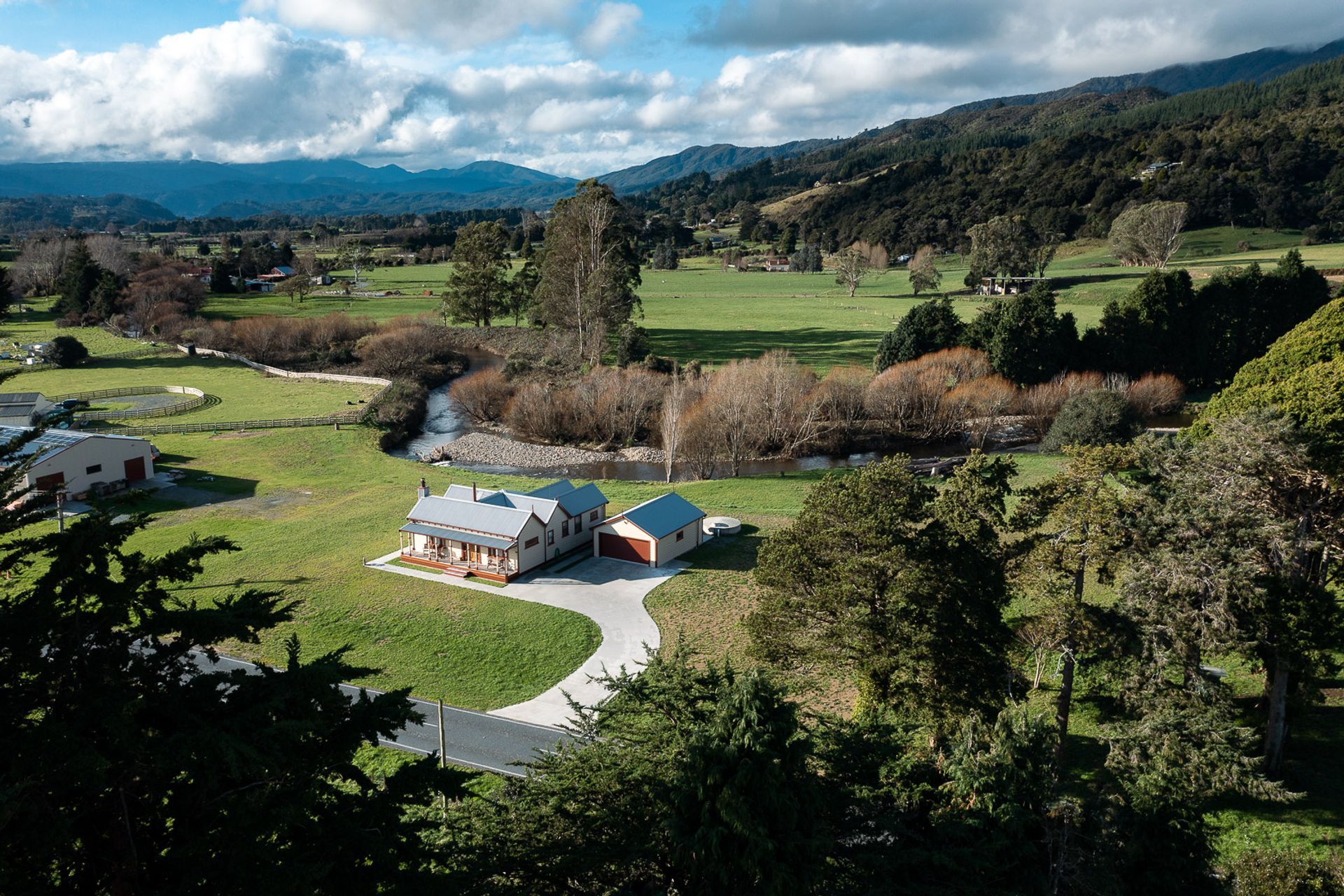 Aerial view of restored home.
