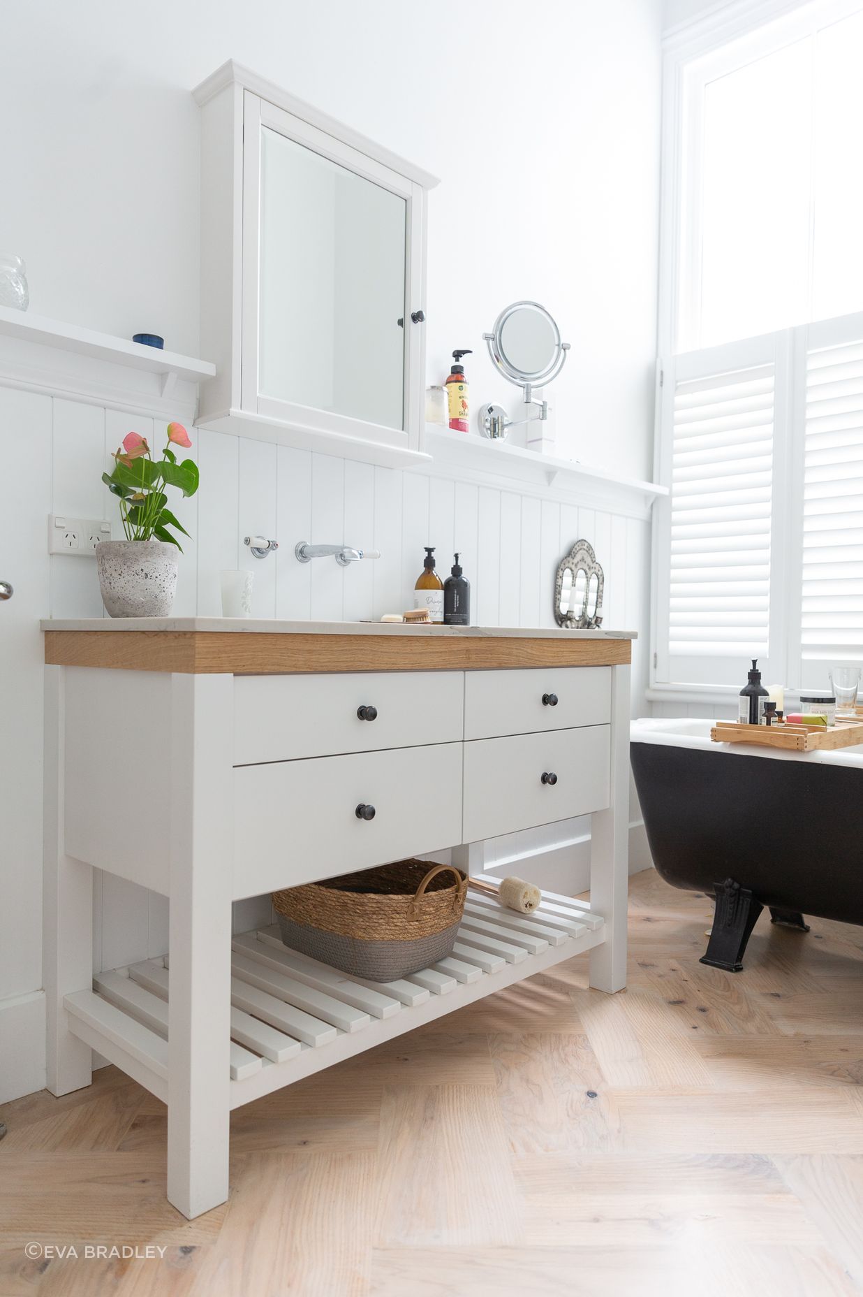 Stylish bathroom cabinetry to complement roll top bath