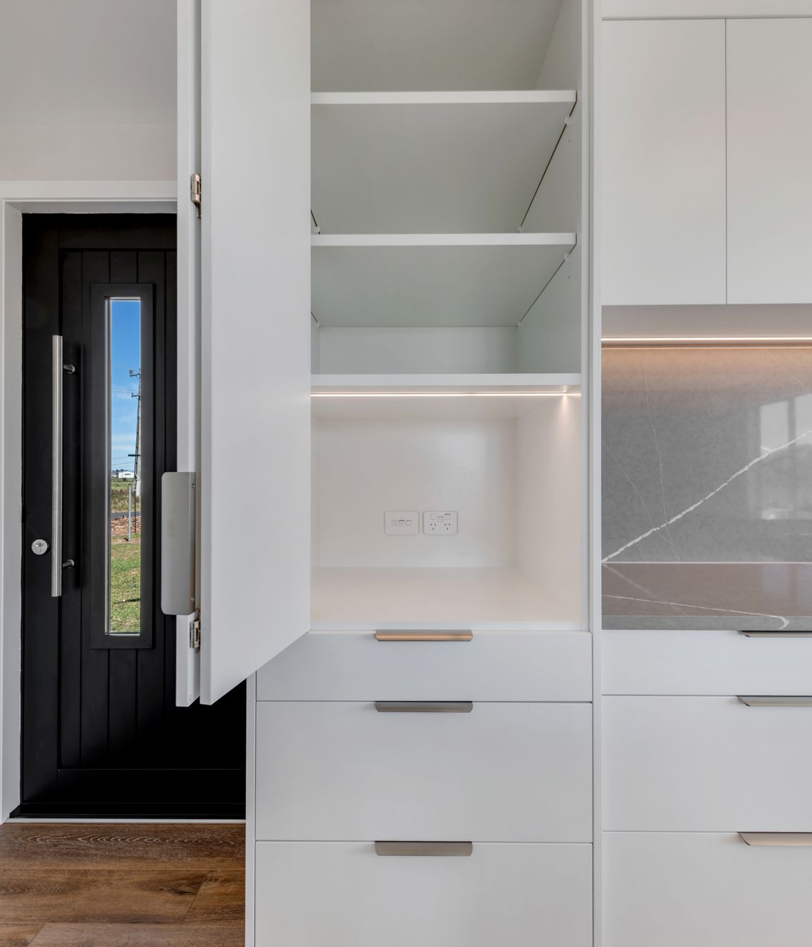Behind the scenes, still beautifully done. We believe even the hidden spaces deserve attention, this under-sink setup is clean, accessible, and built to stay that way.