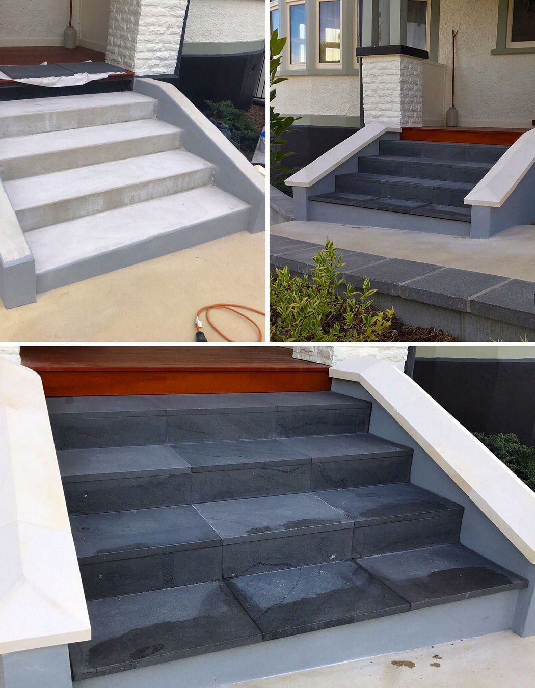 Tiled Bluestone Entranceway Step with Limestone Caps.