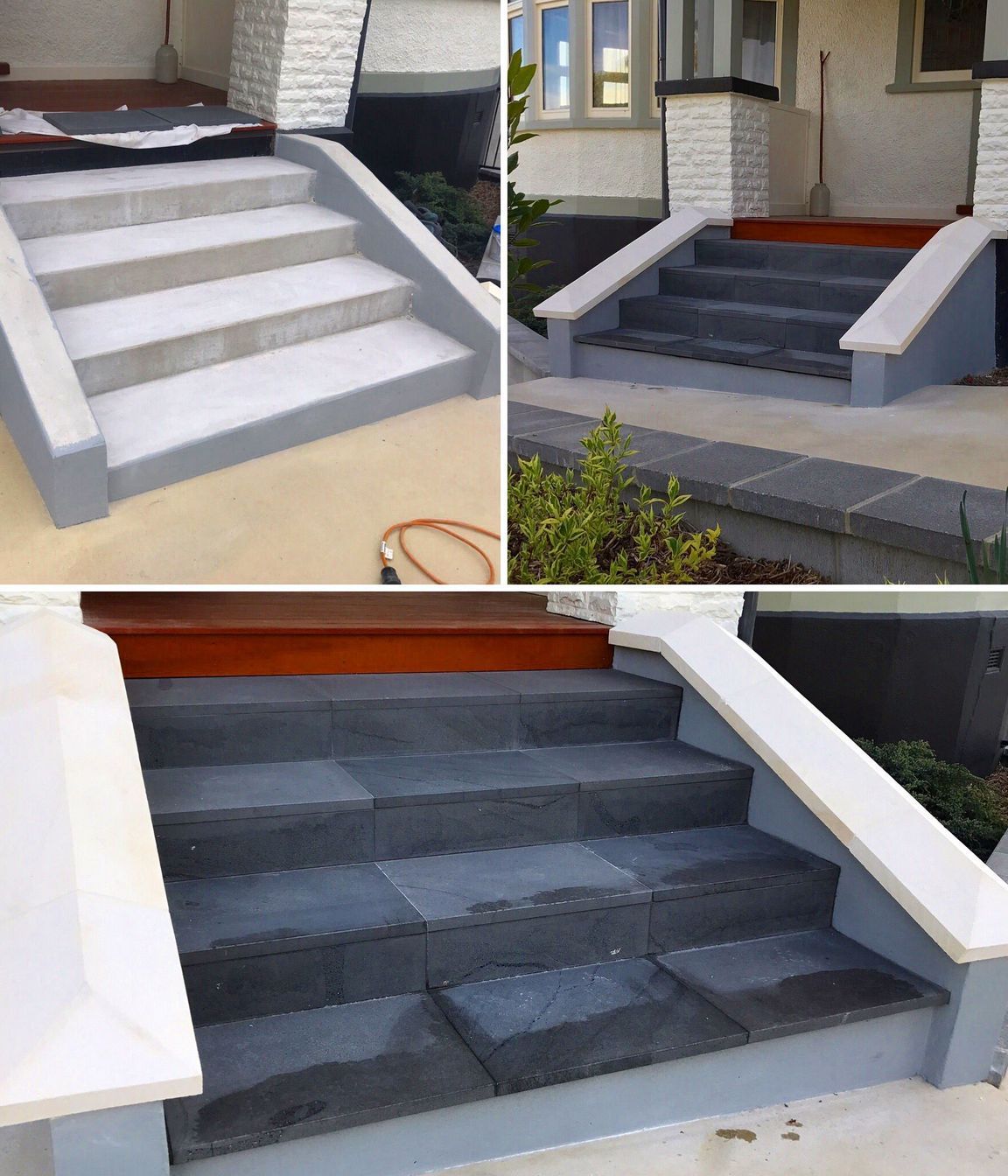 Tiled Bluestone Entranceway Step with Limestone Caps.