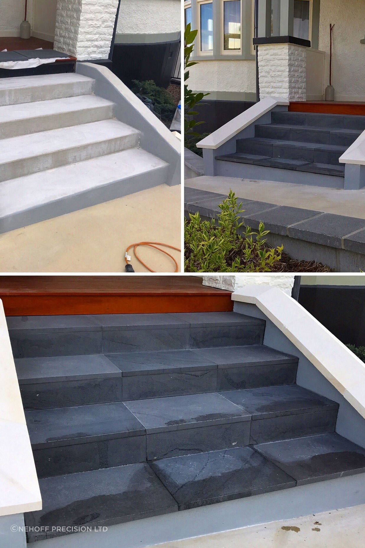 Tiled Bluestone Entranceway Step with Limestone Caps.