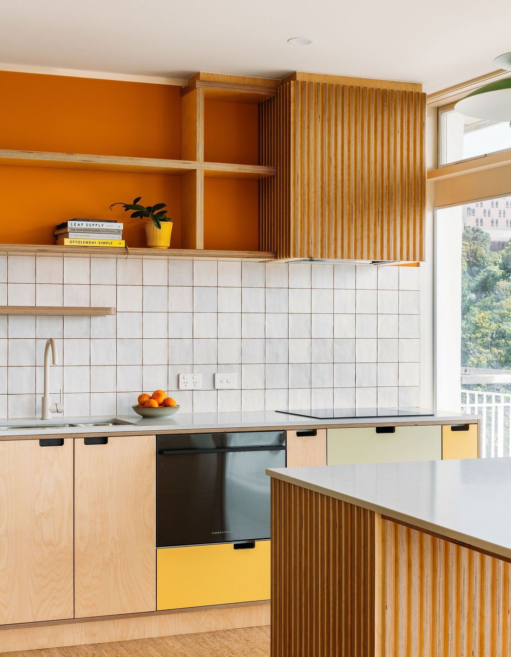 Vertical battens show off the beautiful birch plywood grain.