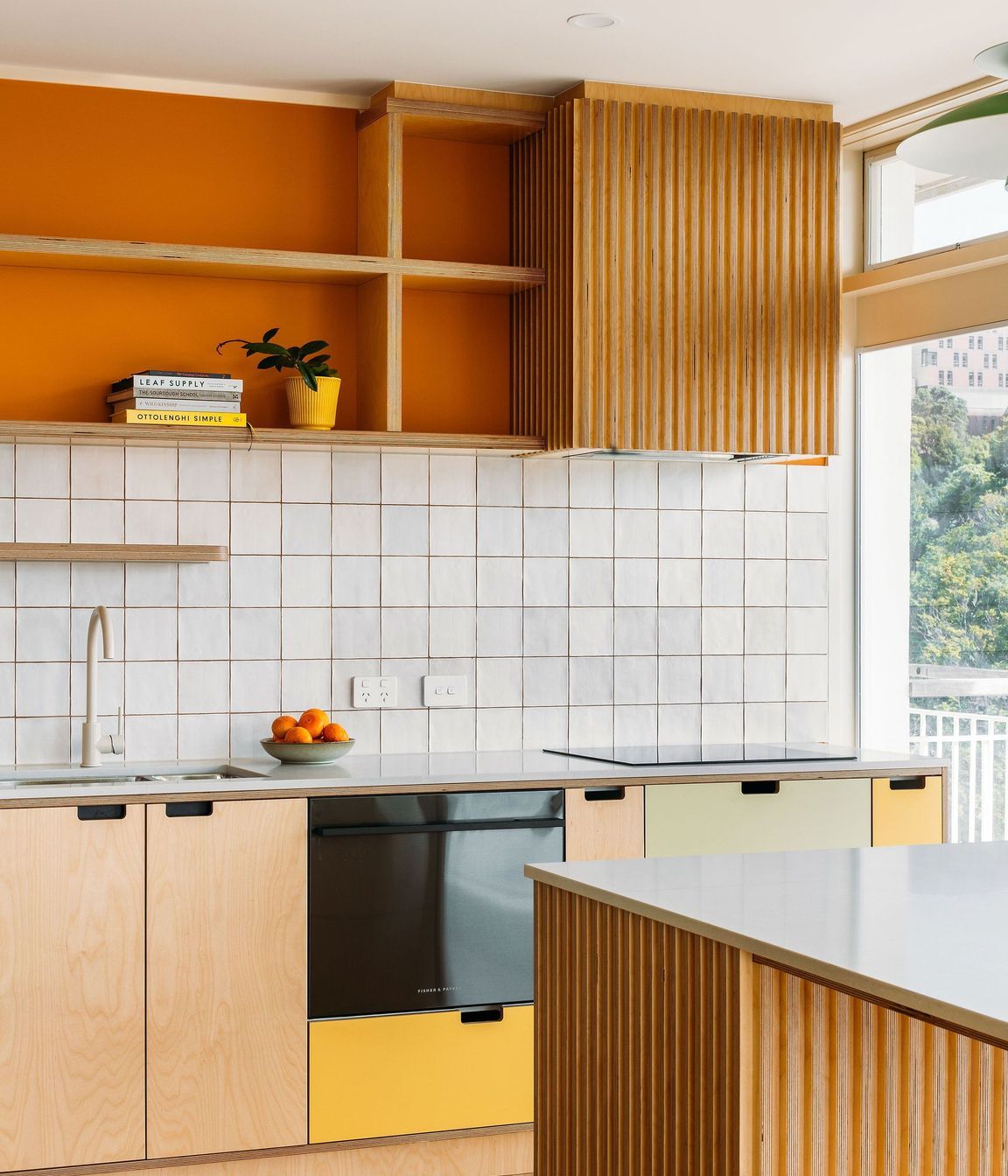 Vertical battens show off the beautiful birch plywood grain.