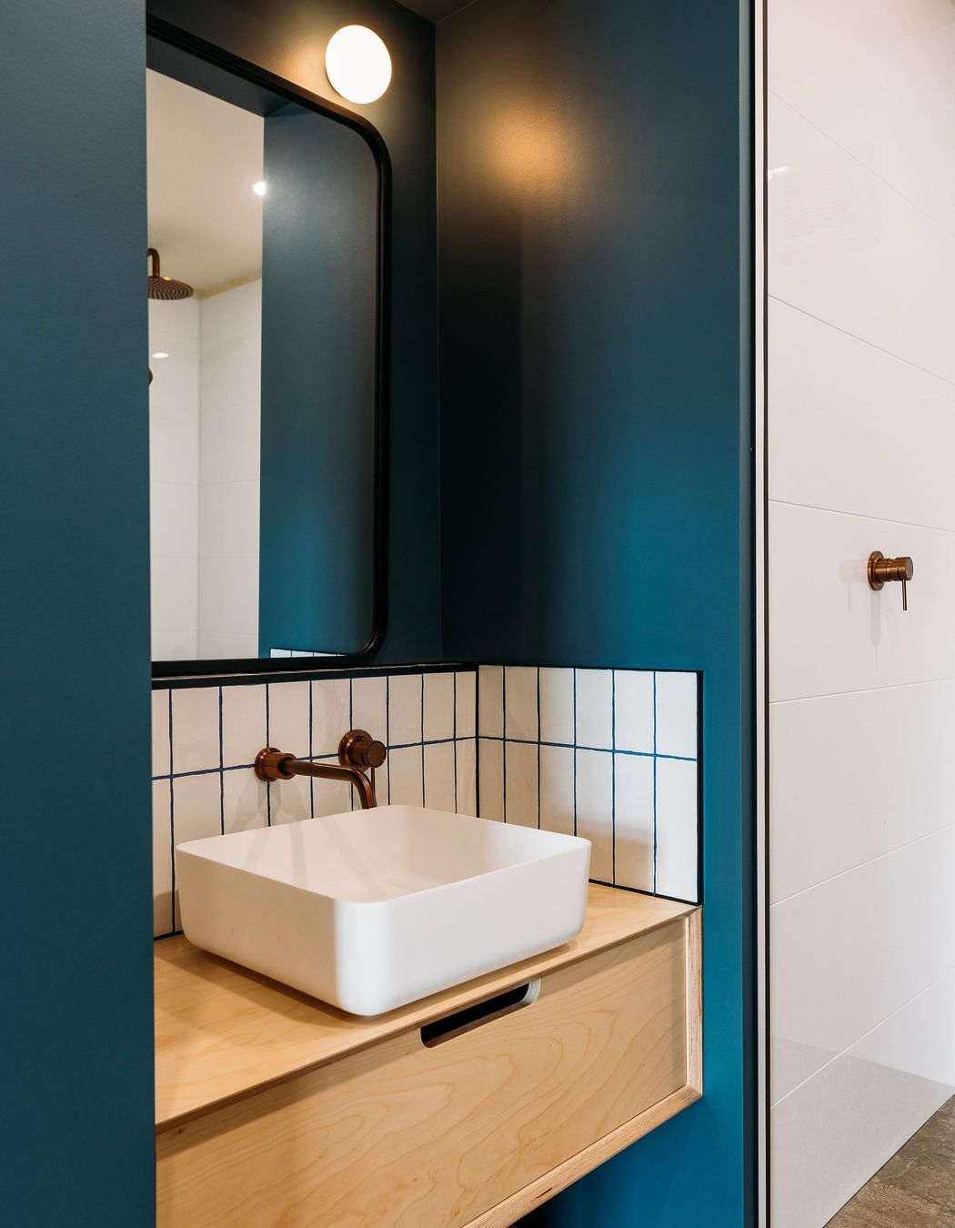 Colour comes into play in the bathroom also.