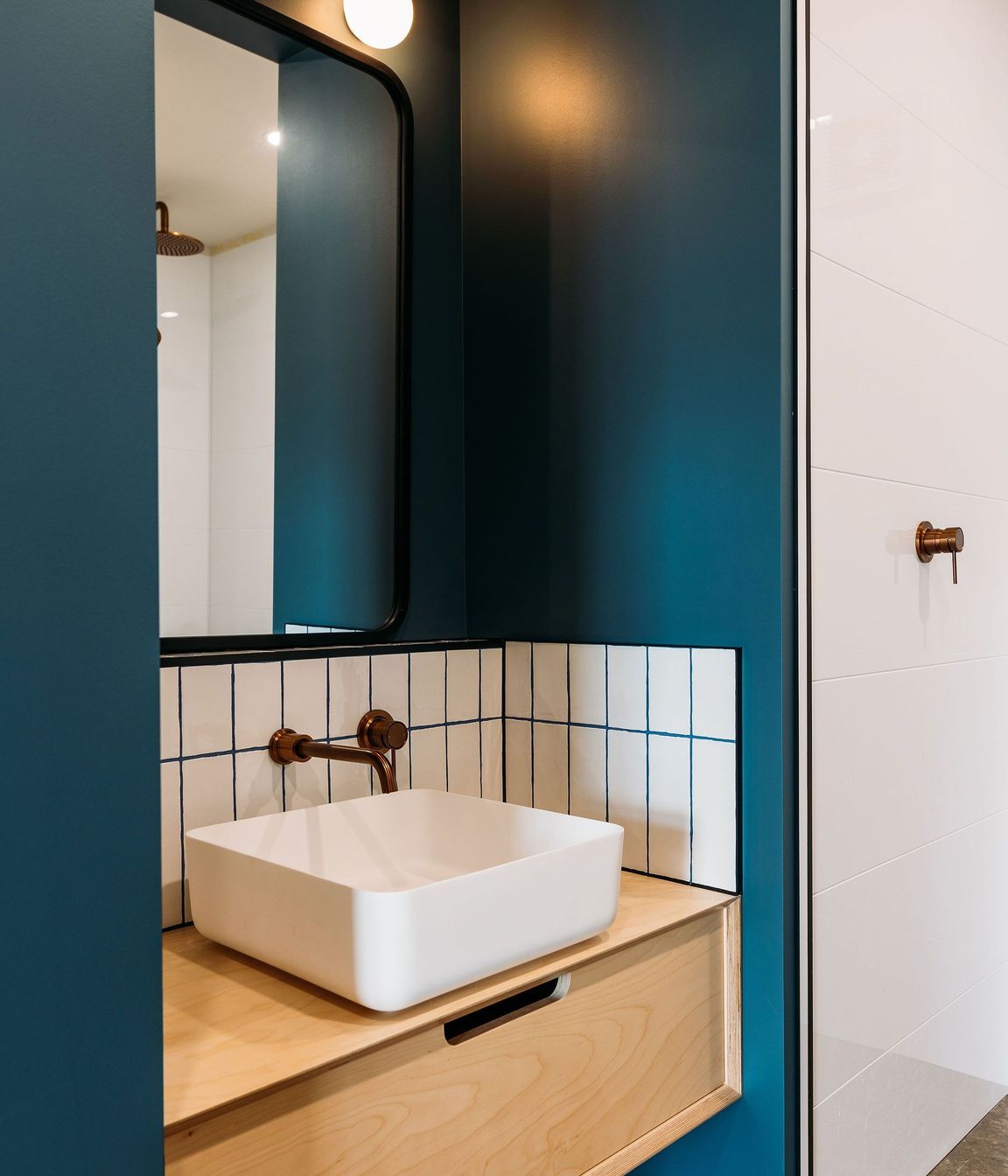 Colour comes into play in the bathroom also.