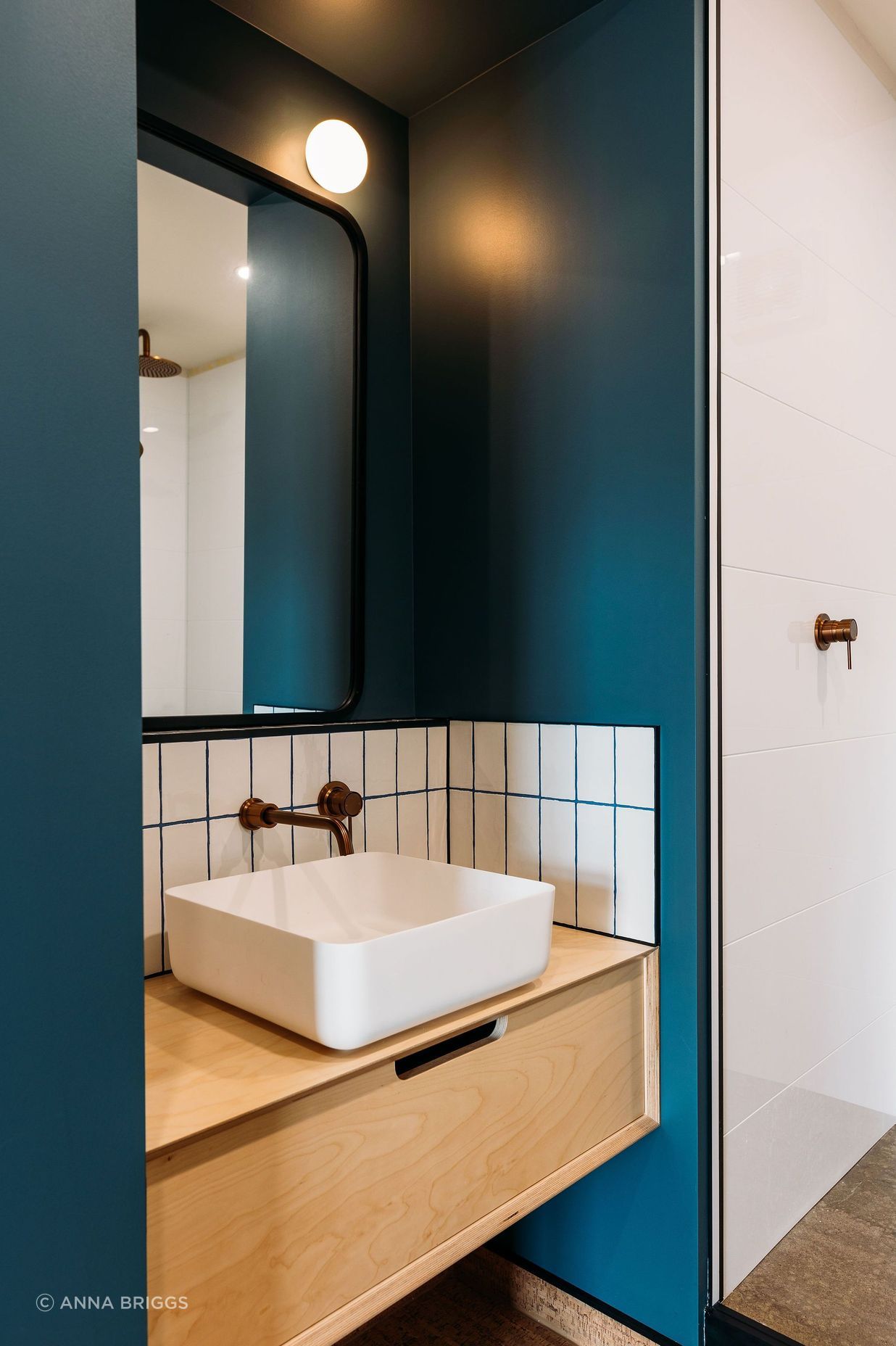 Colour comes into play in the bathroom also.