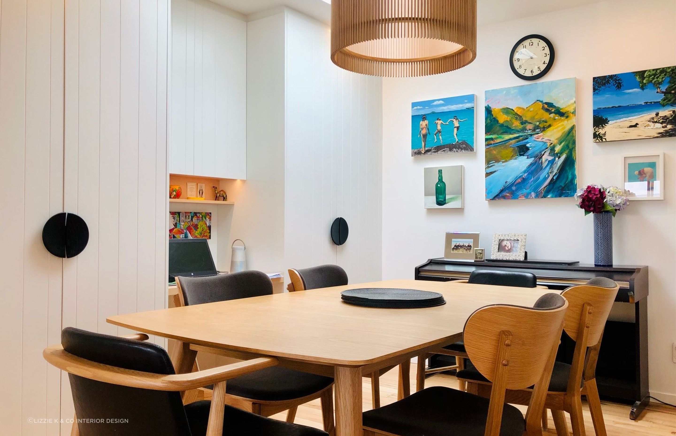 LIZZIE K & CO - Main family dining area with built-in storage and office nook