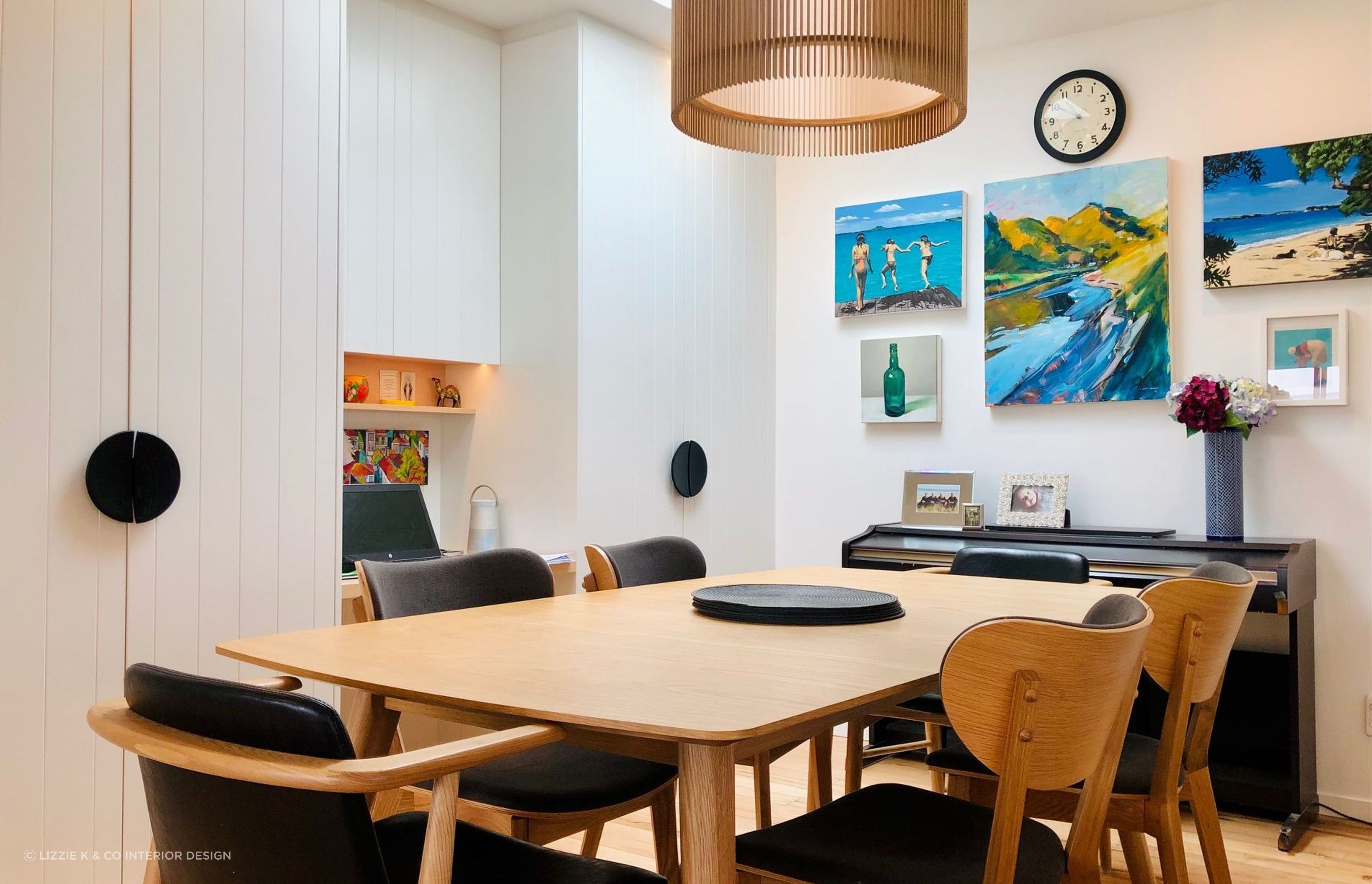 LIZZIE K &amp; CO - Main family dining area with built-in storage and office nook