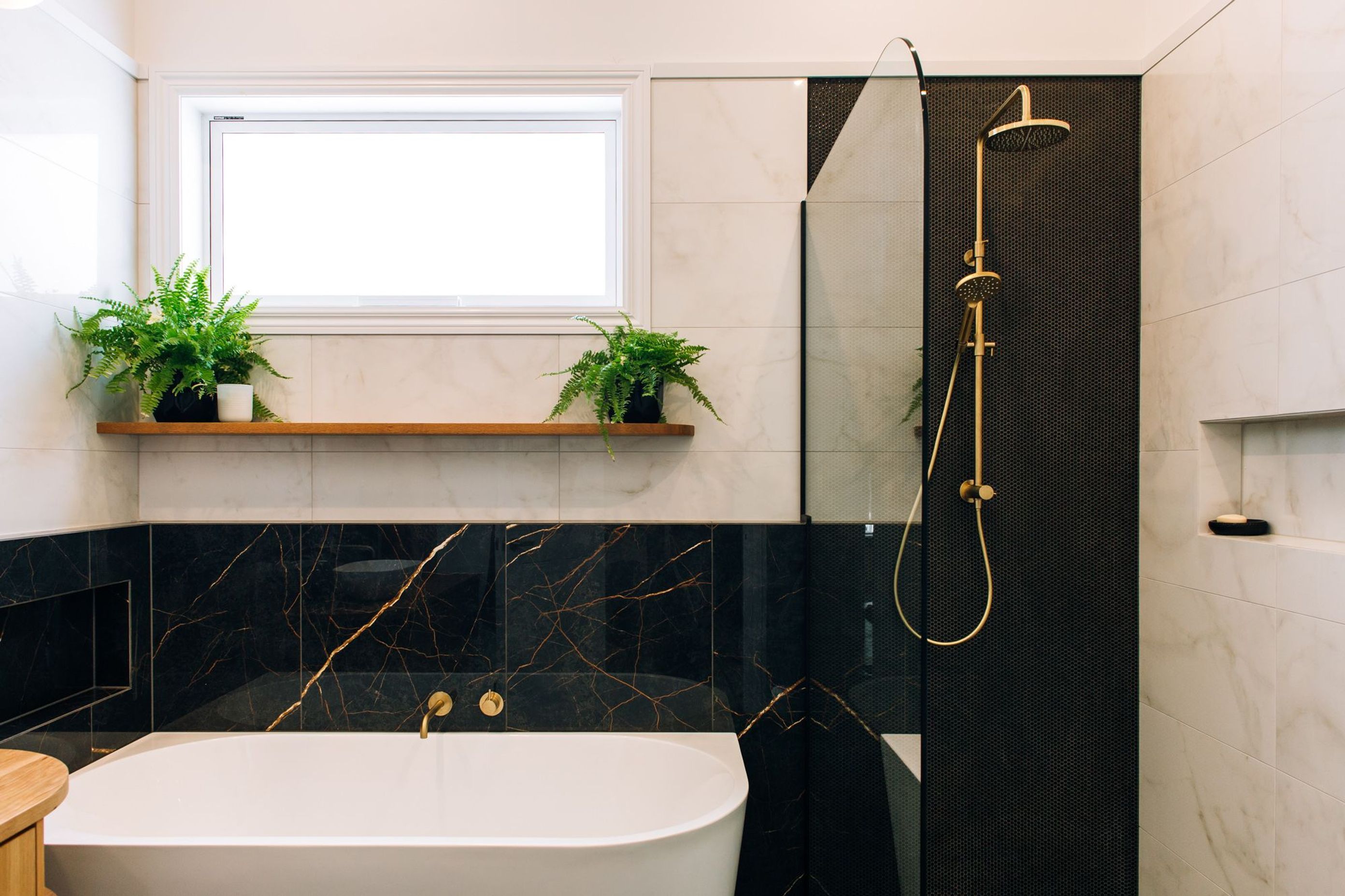 A generous main bathroom space.