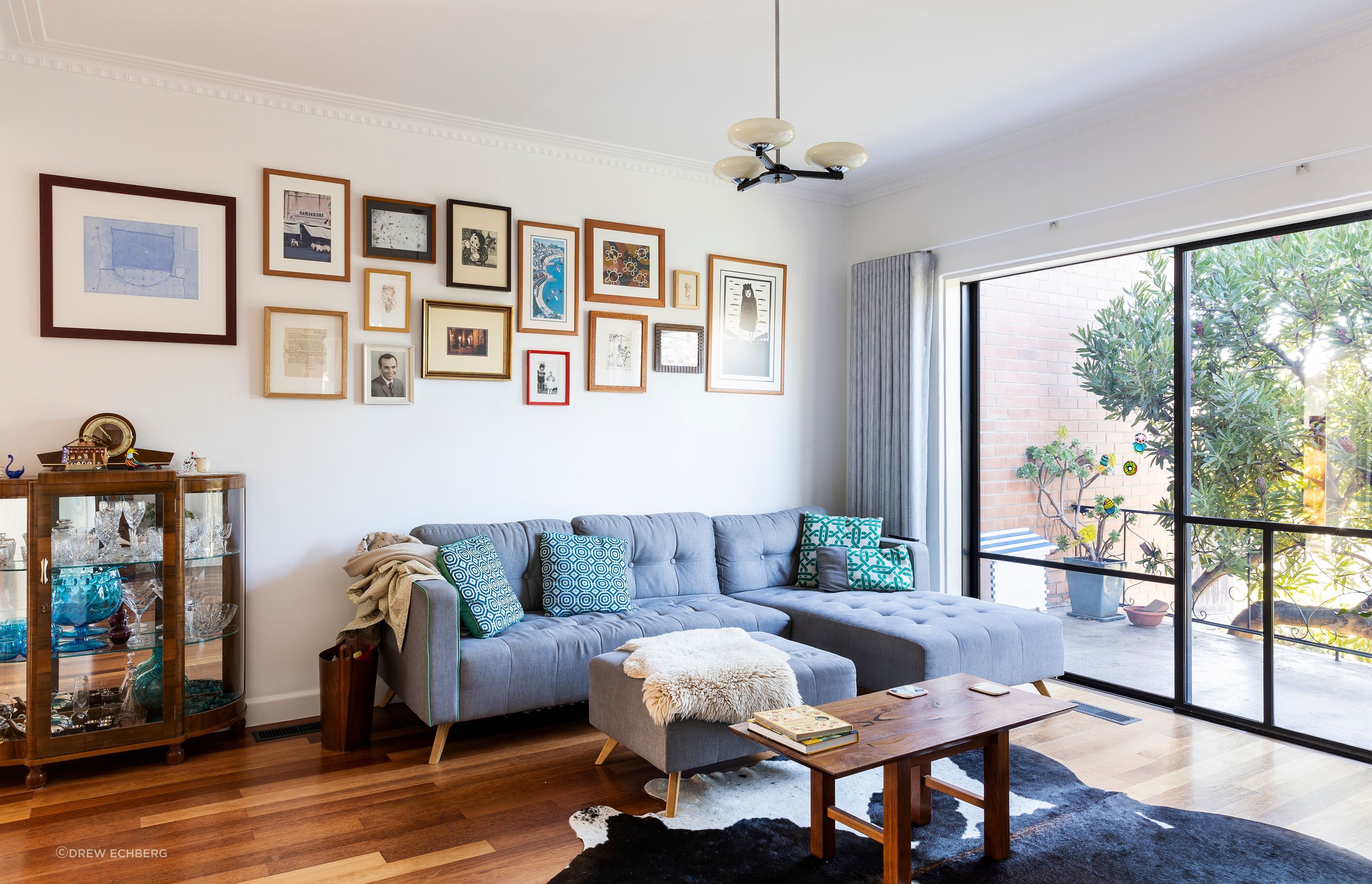 New steel-framed windows and vintage pendant light