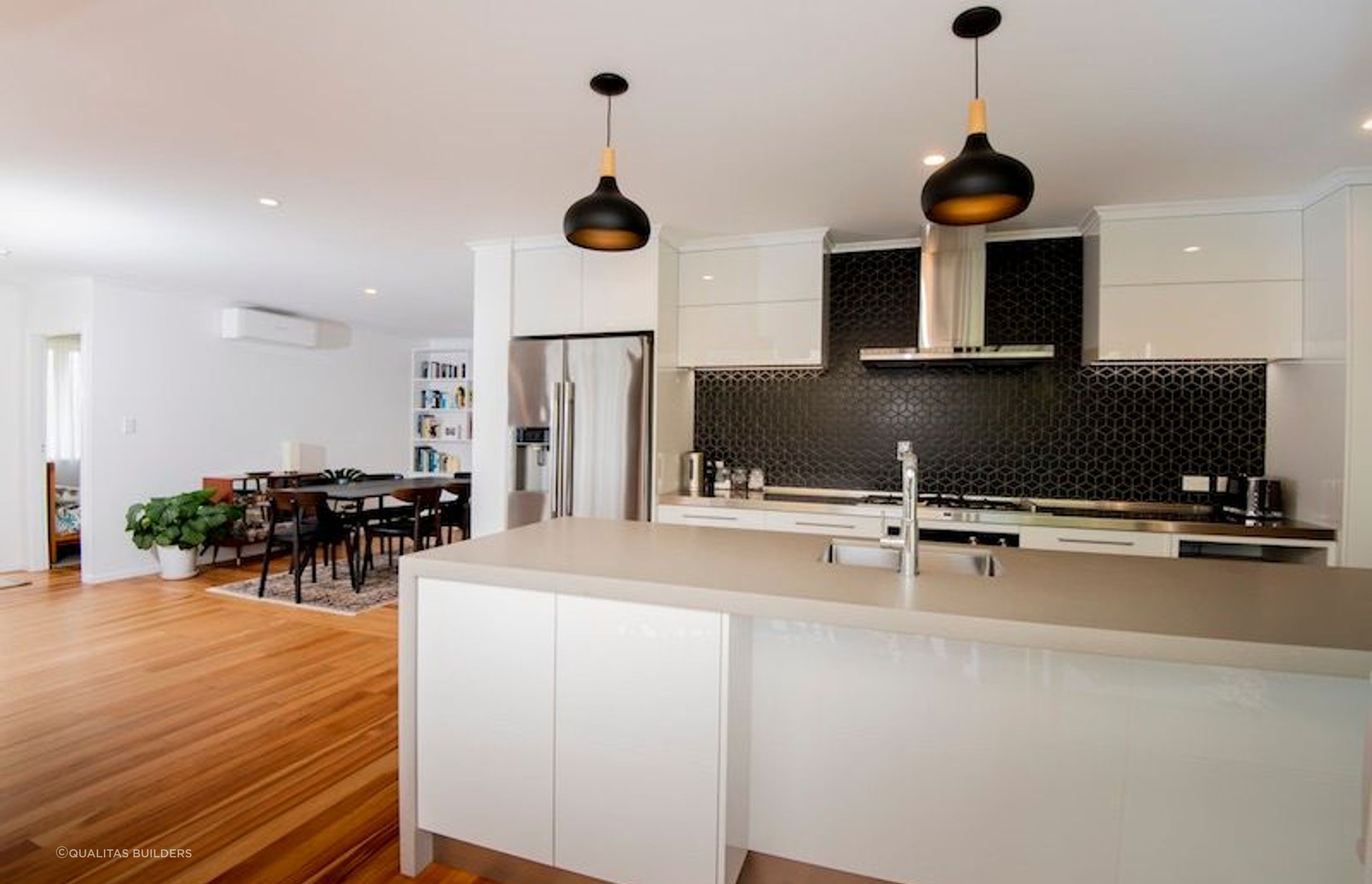 Open plan kitchen and dining area