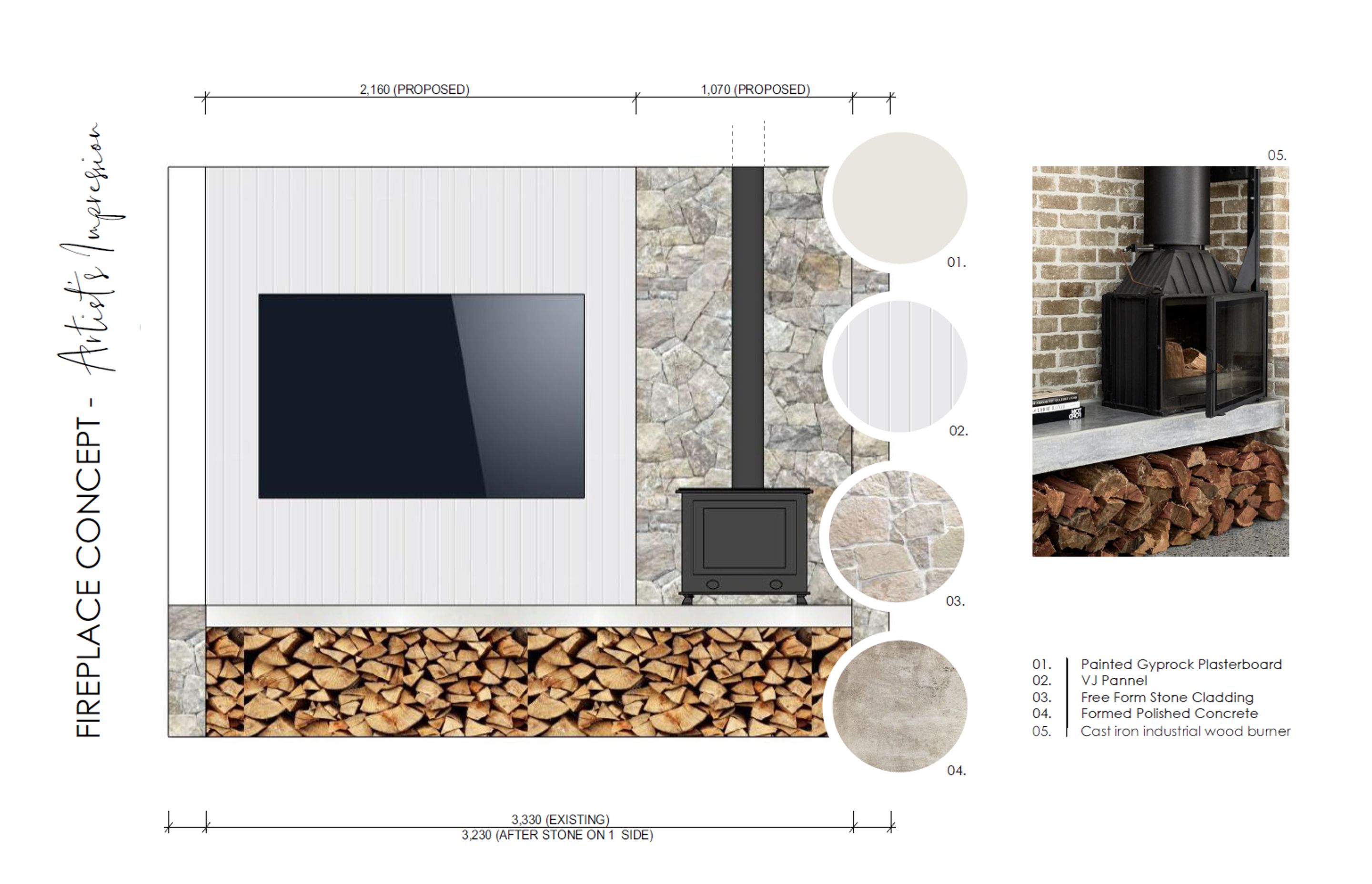 Fireplace Initial Concept - See detailed design below