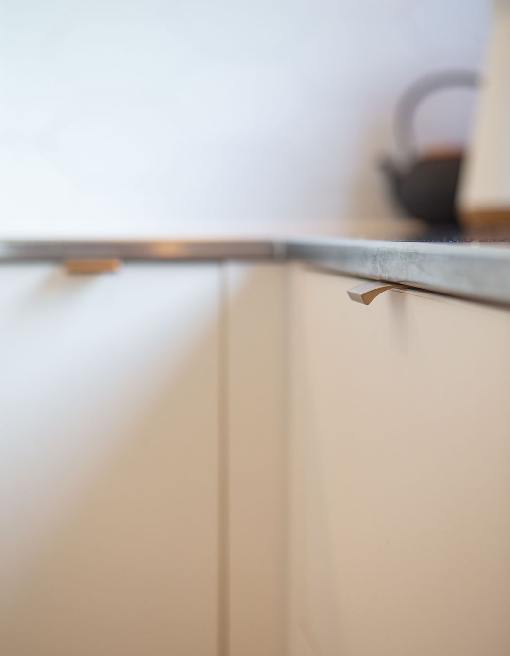 Brass cabinet pulls were perfect for a small kitchen.