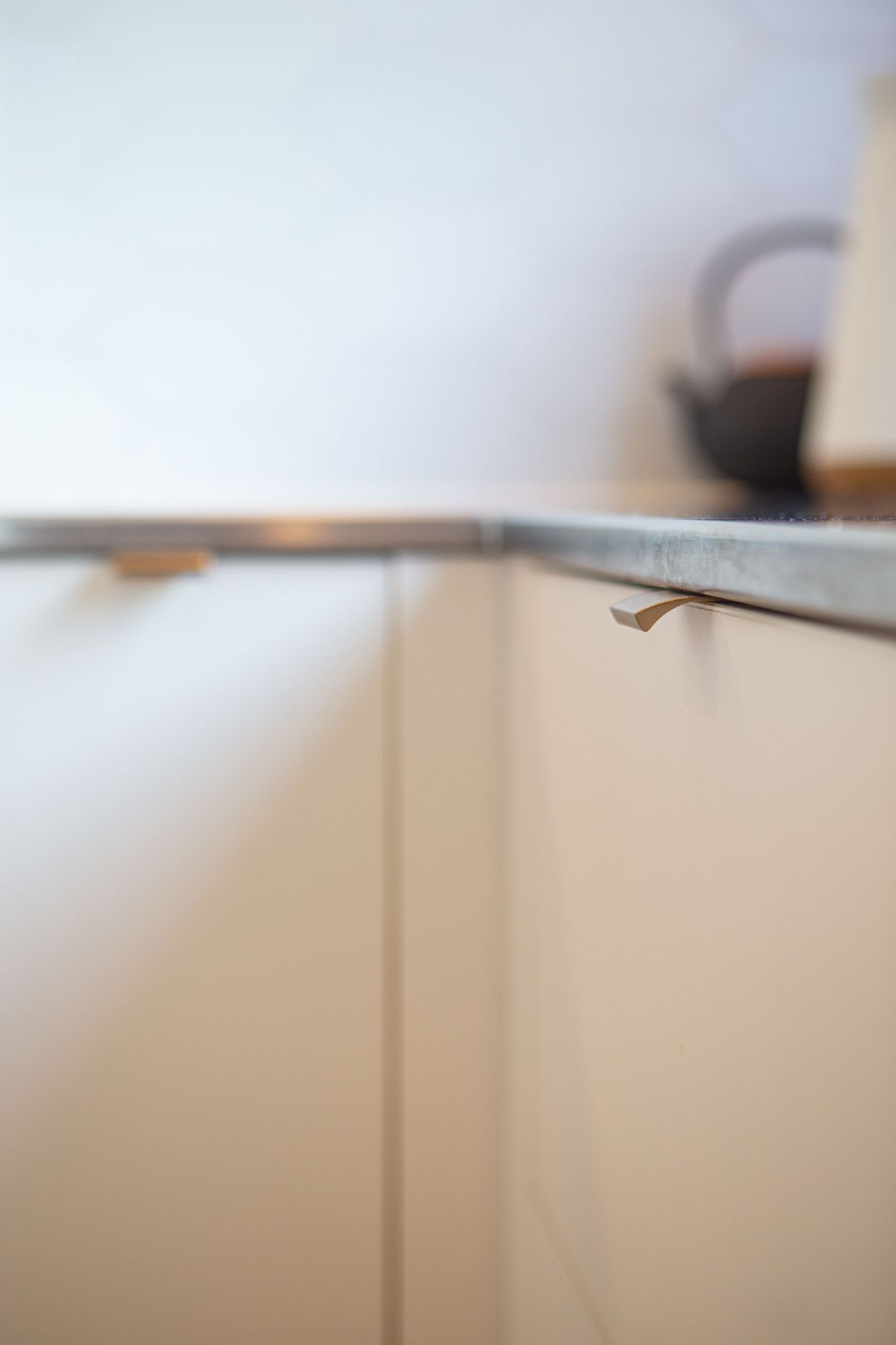 Brass cabinet pulls were perfect for a small kitchen.