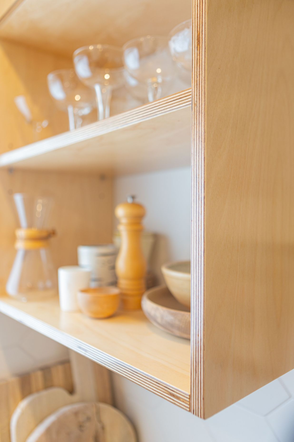 Gorgeous detailing on the birch plywood cabinetry.