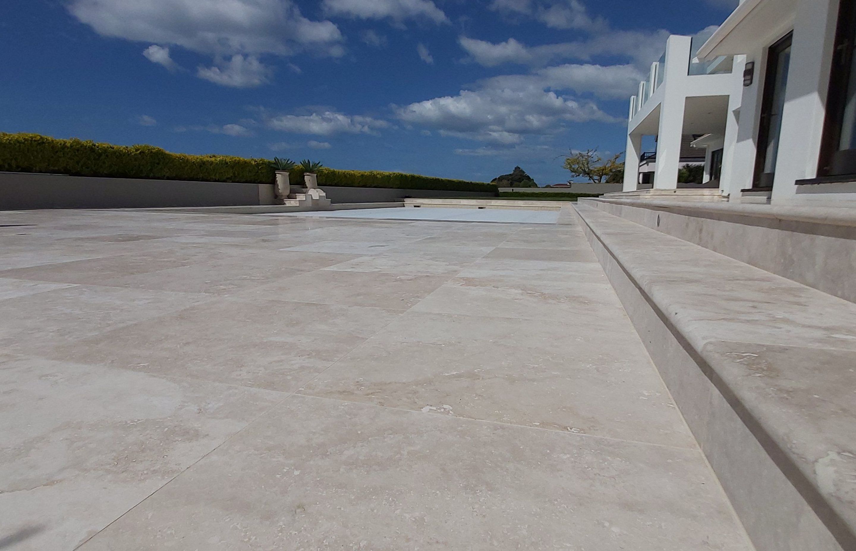 Travertine tile pool surround Restoration and Protection Application