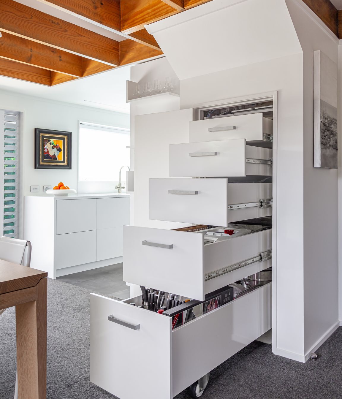 Balmoral Kitchen Hidden under stairs drawers