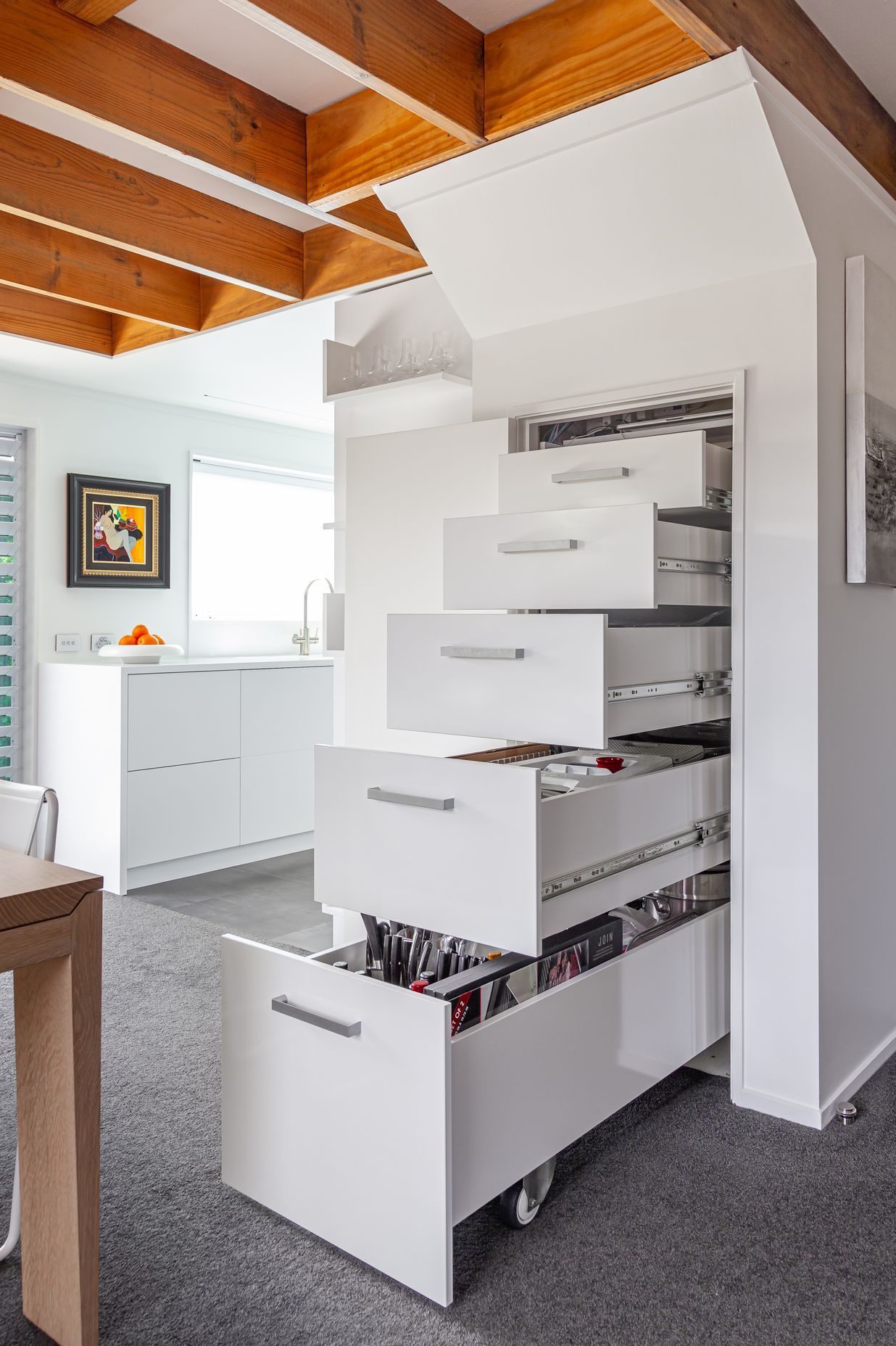 Balmoral Kitchen Hidden under stairs drawers