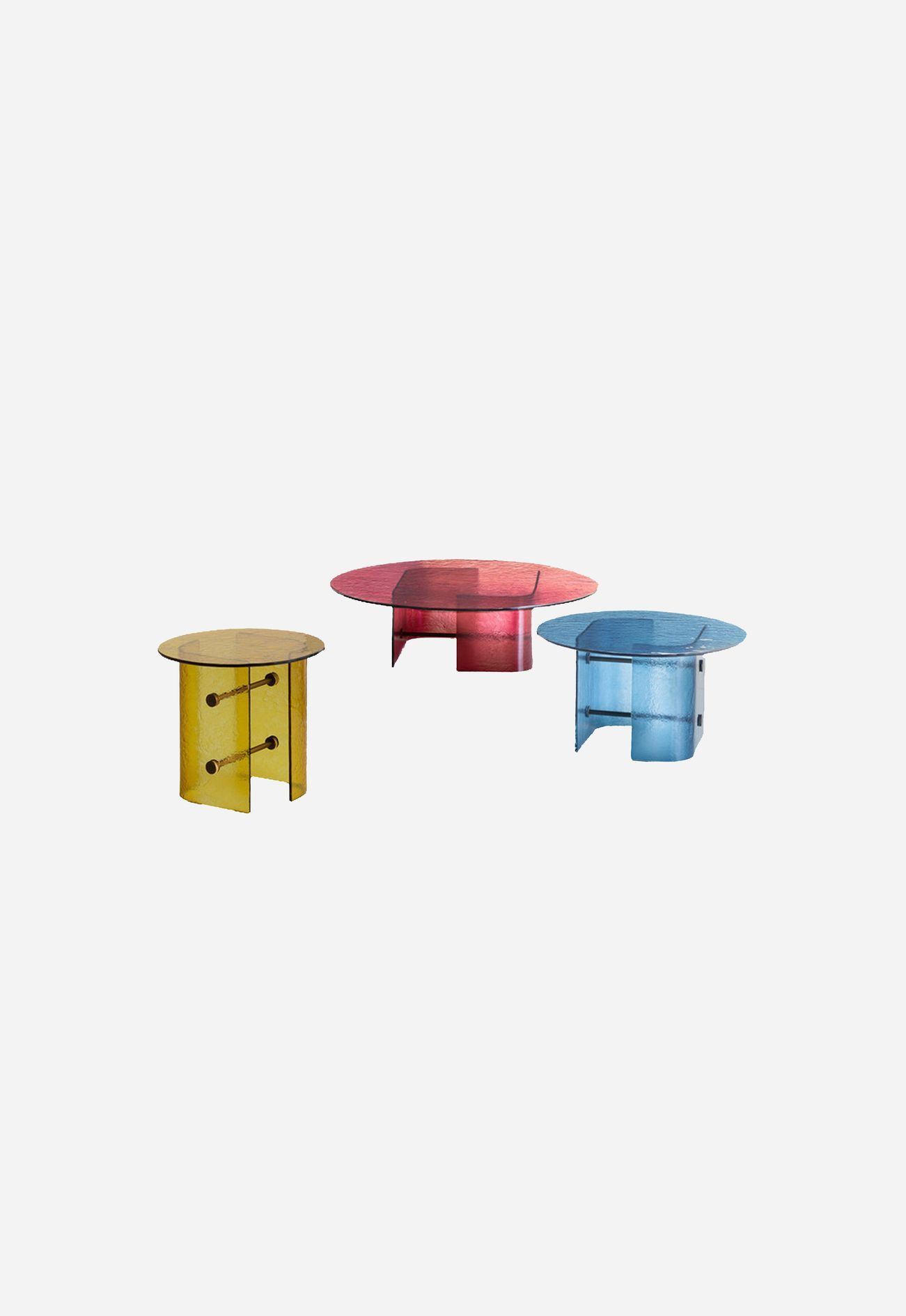 Double L Glaze Coffee Tables. The Double L Glaze coffee tables introduce a vibrant all-glass edition, available in three sizes and in Honey, Cherry, and Blueberry hues. With a feminine, minimalist aesthetic, the collection is defined by its lightness, refined craftsmanship, and intricate details.