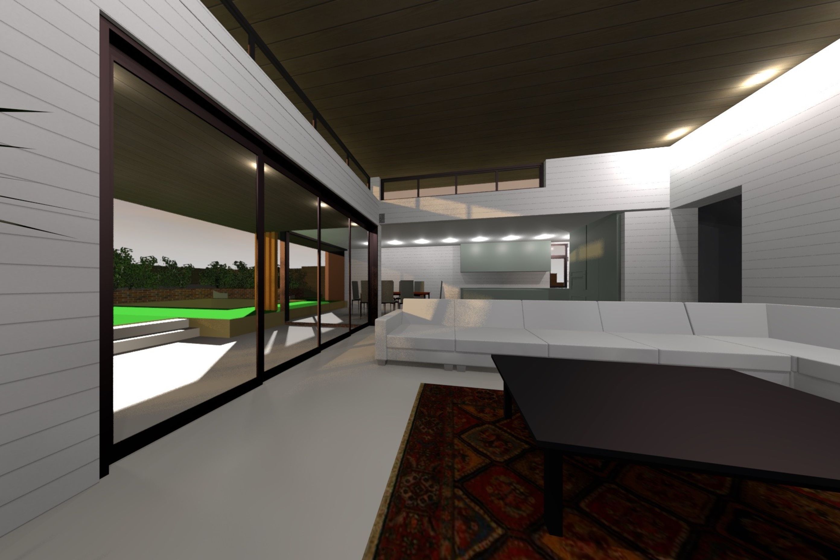 Lounge looking towards kitchen and dining areas.