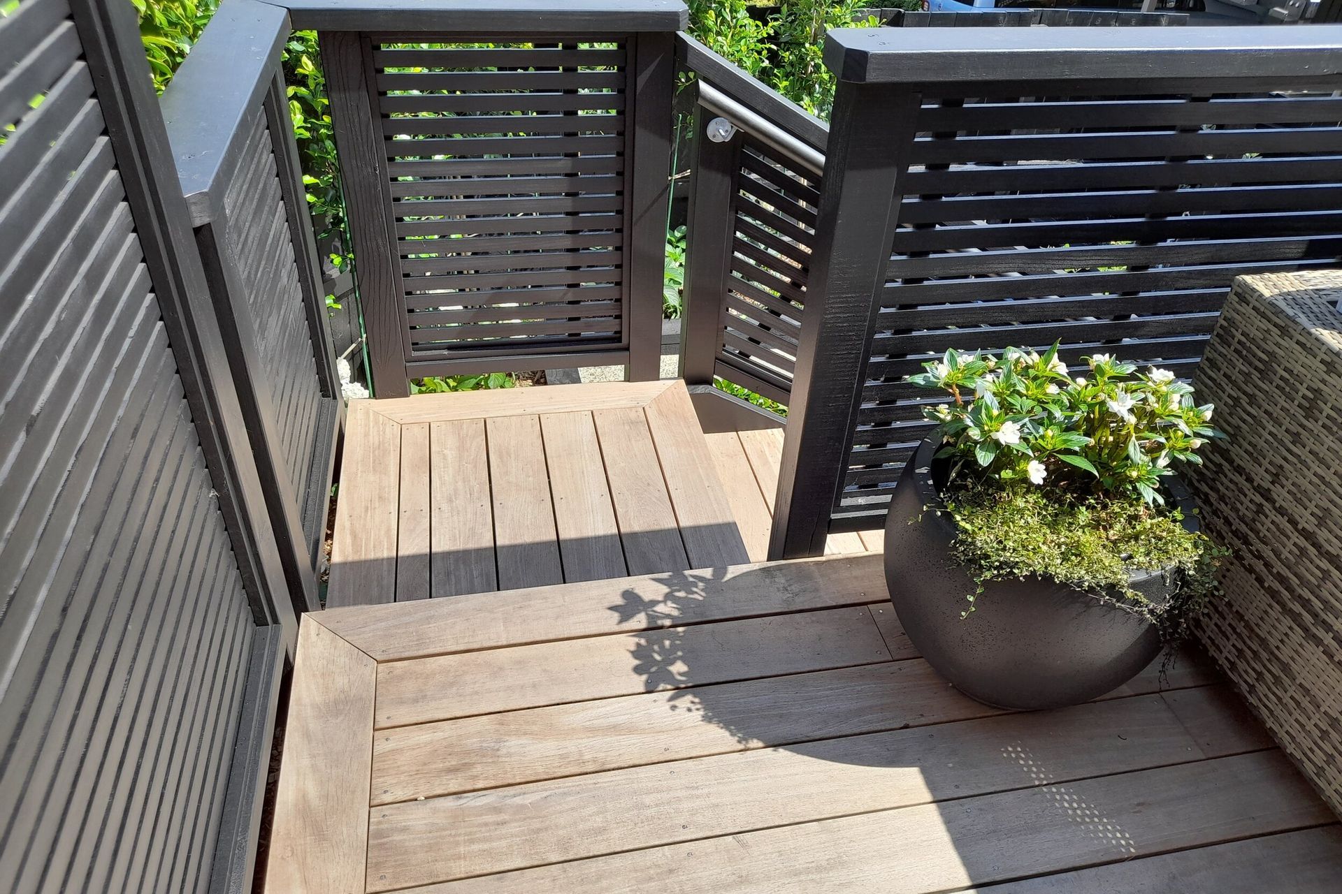 The new deck features picture frame edges and steps