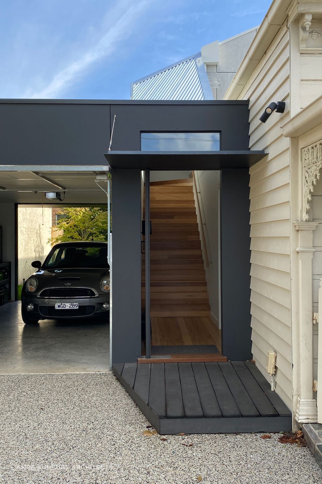 A concealed door gives direct access to the studio from the front of the house.