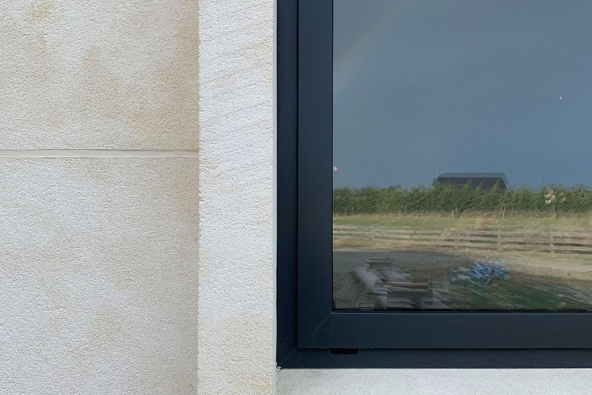 Ōamaru stone custom shaped sill. Limestone sill, large 15degree angle.