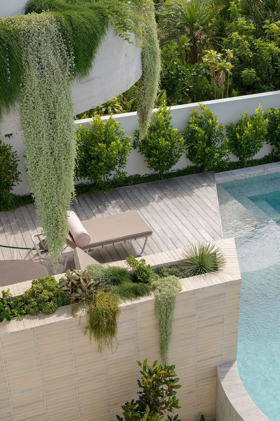 Villa Solare - Garden. Aerial view of the garden steps and pool deck.