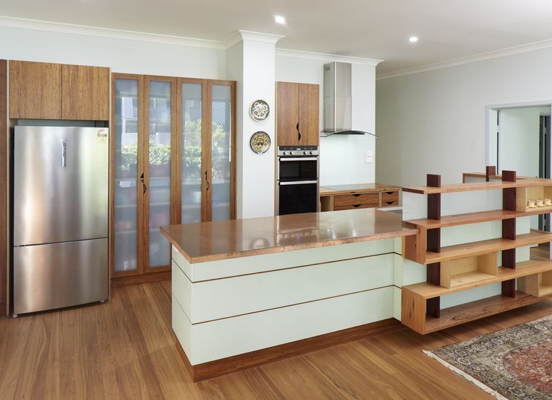 Plywood, Glass and Copper Kitchen