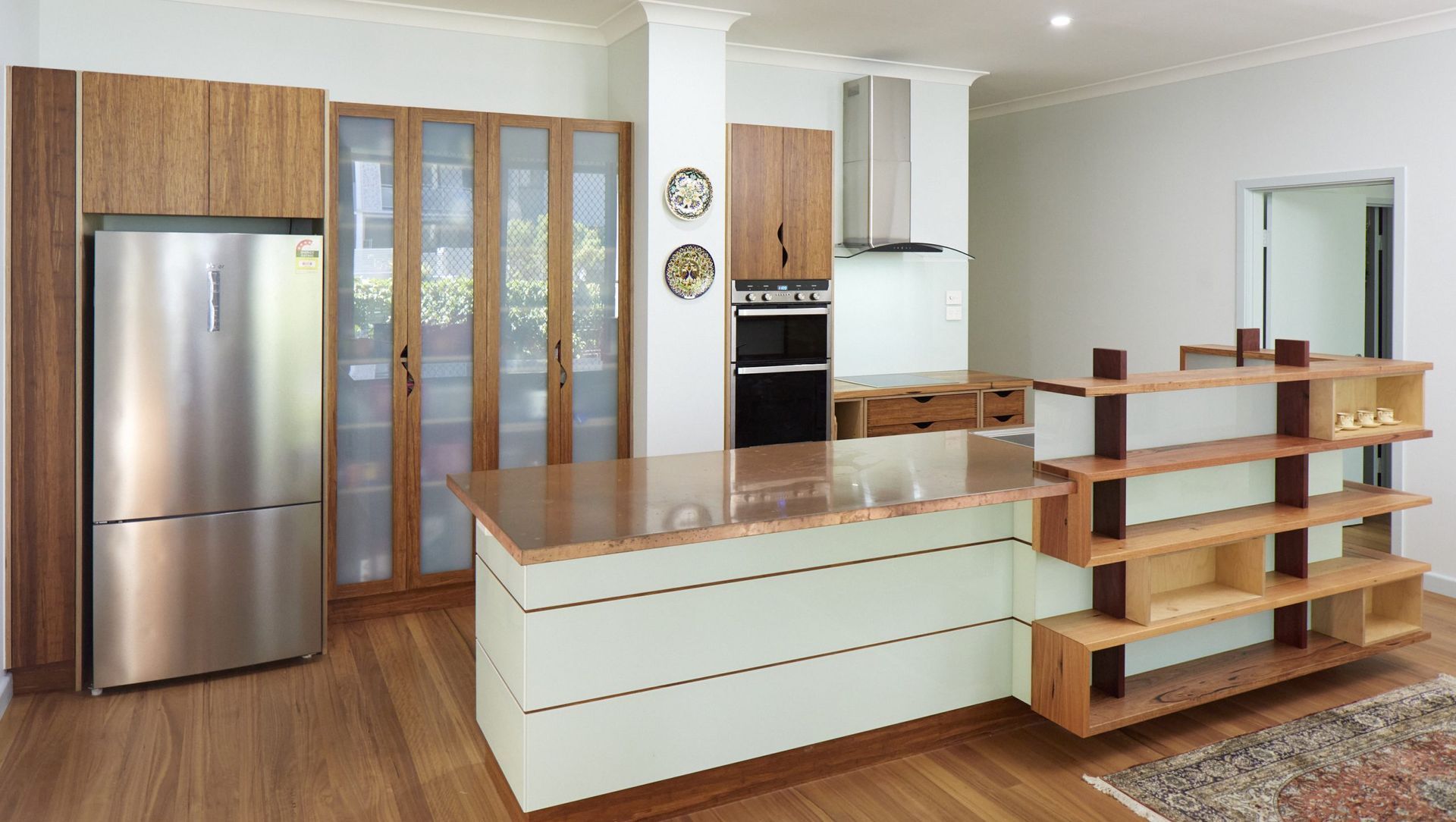 Plywood, Glass and Copper Kitchen banner